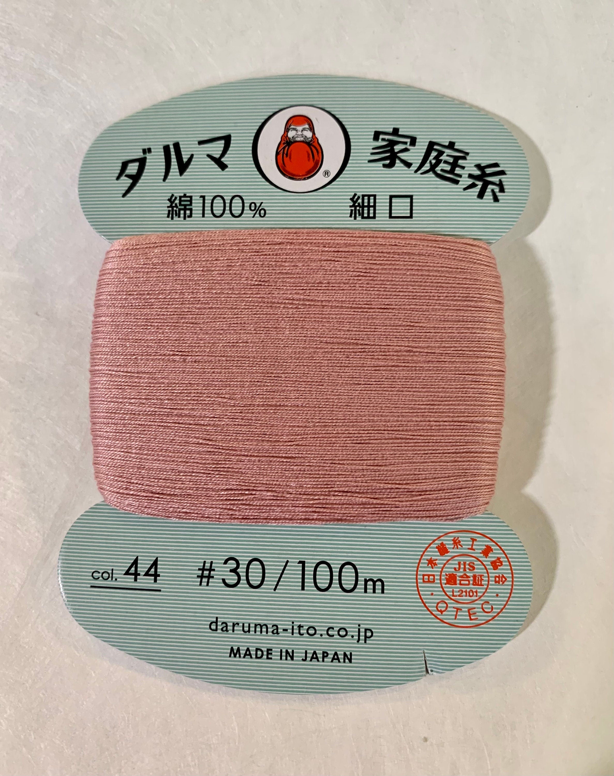 Daruma - Cotton Hand Sewing Thread Size #30 100m Card - Color #44 Apricot Pink