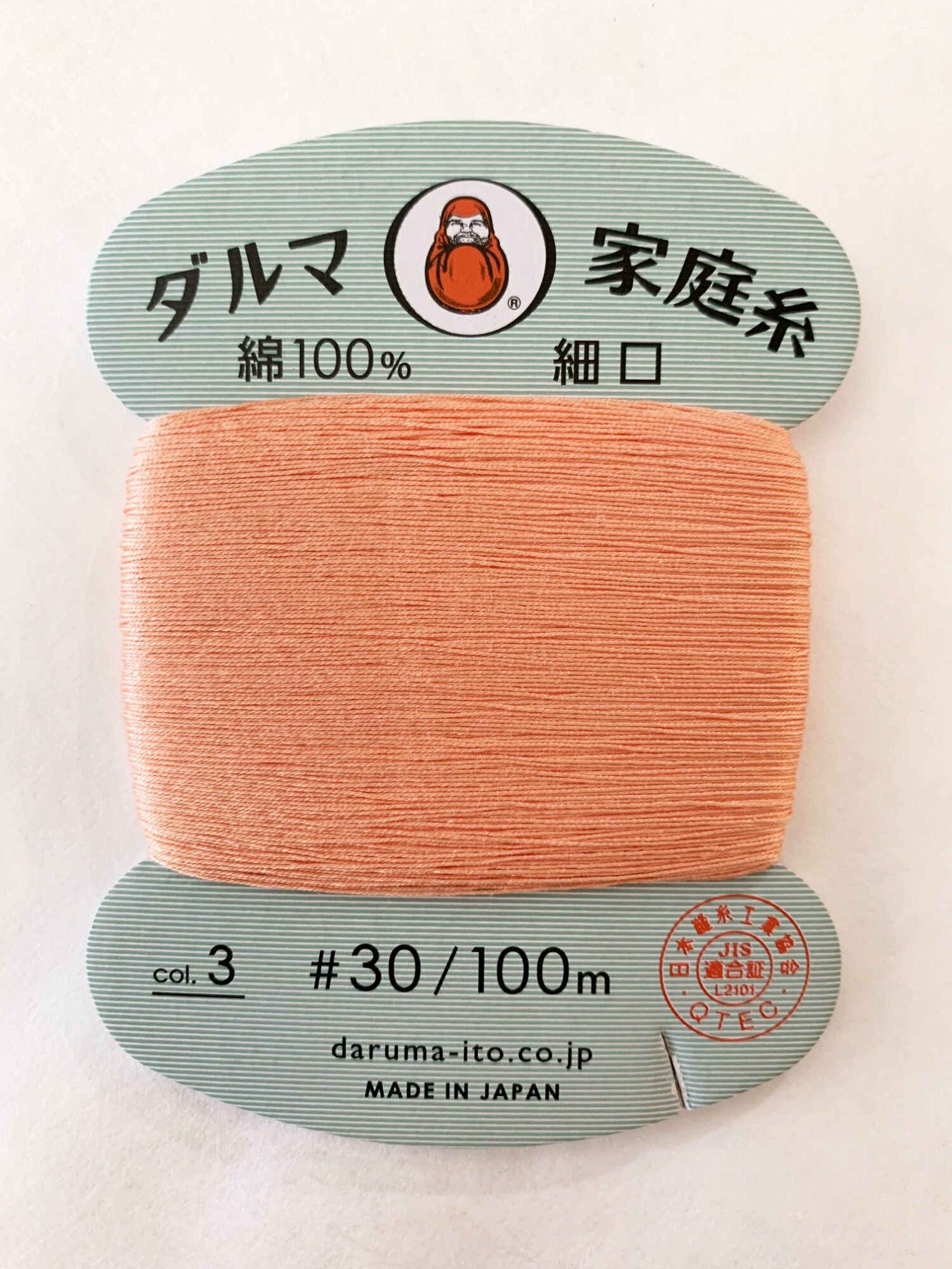 Daruma - Cotton Hand Sewing Thread Size #30 100m Card - Color #3 Coral Pink
