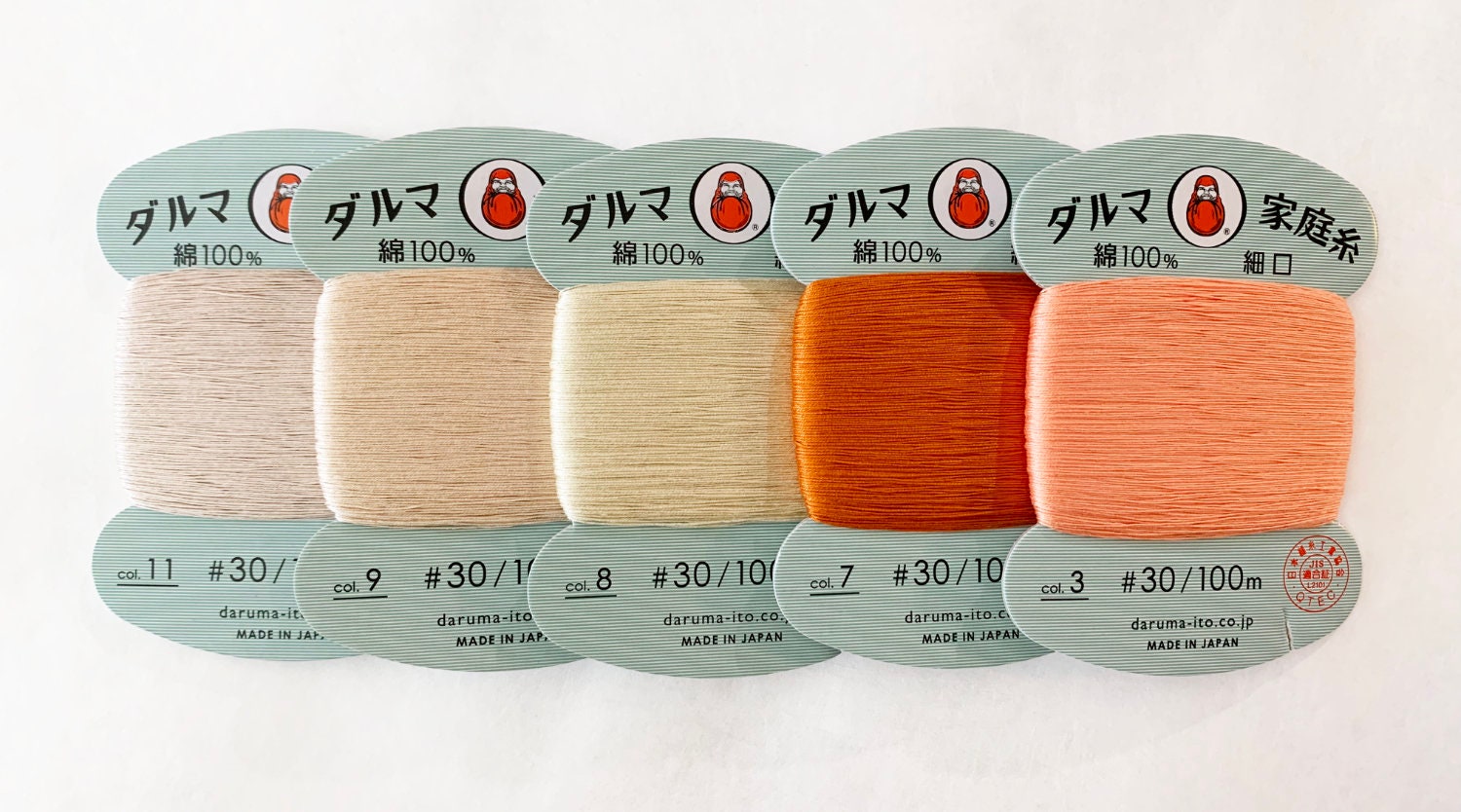 Daruma - Cotton Hand Sewing Thread Size #30 100m Card - Color #3 Coral Pink