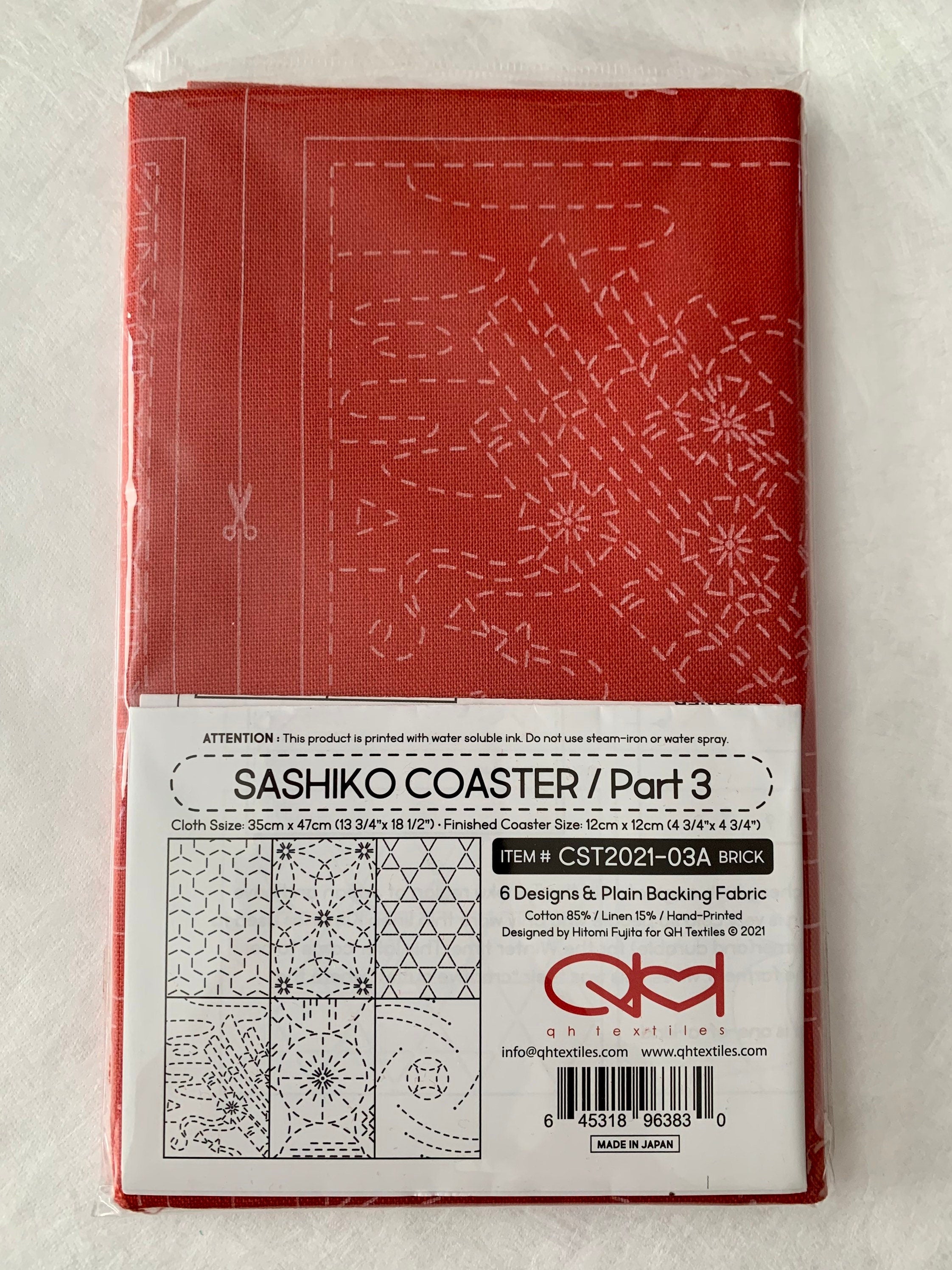 QH Textiles - Sashiko Coaster Part 3 Cotton Linen Fabric Sampler - Brick Red and Slate Gray