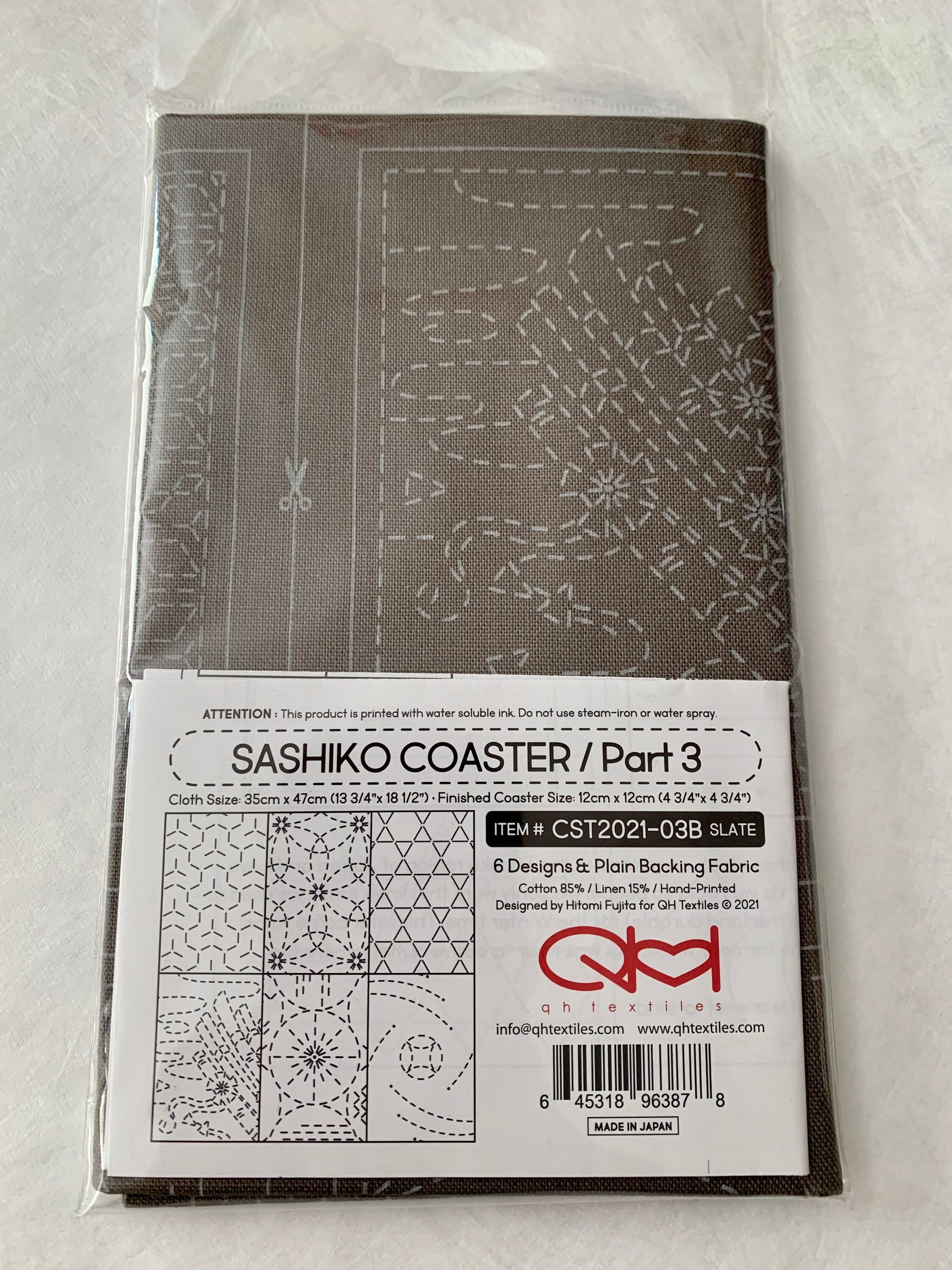 QH Textiles - Sashiko Coaster Part 3 Cotton Linen Fabric Sampler - Brick Red and Slate Gray