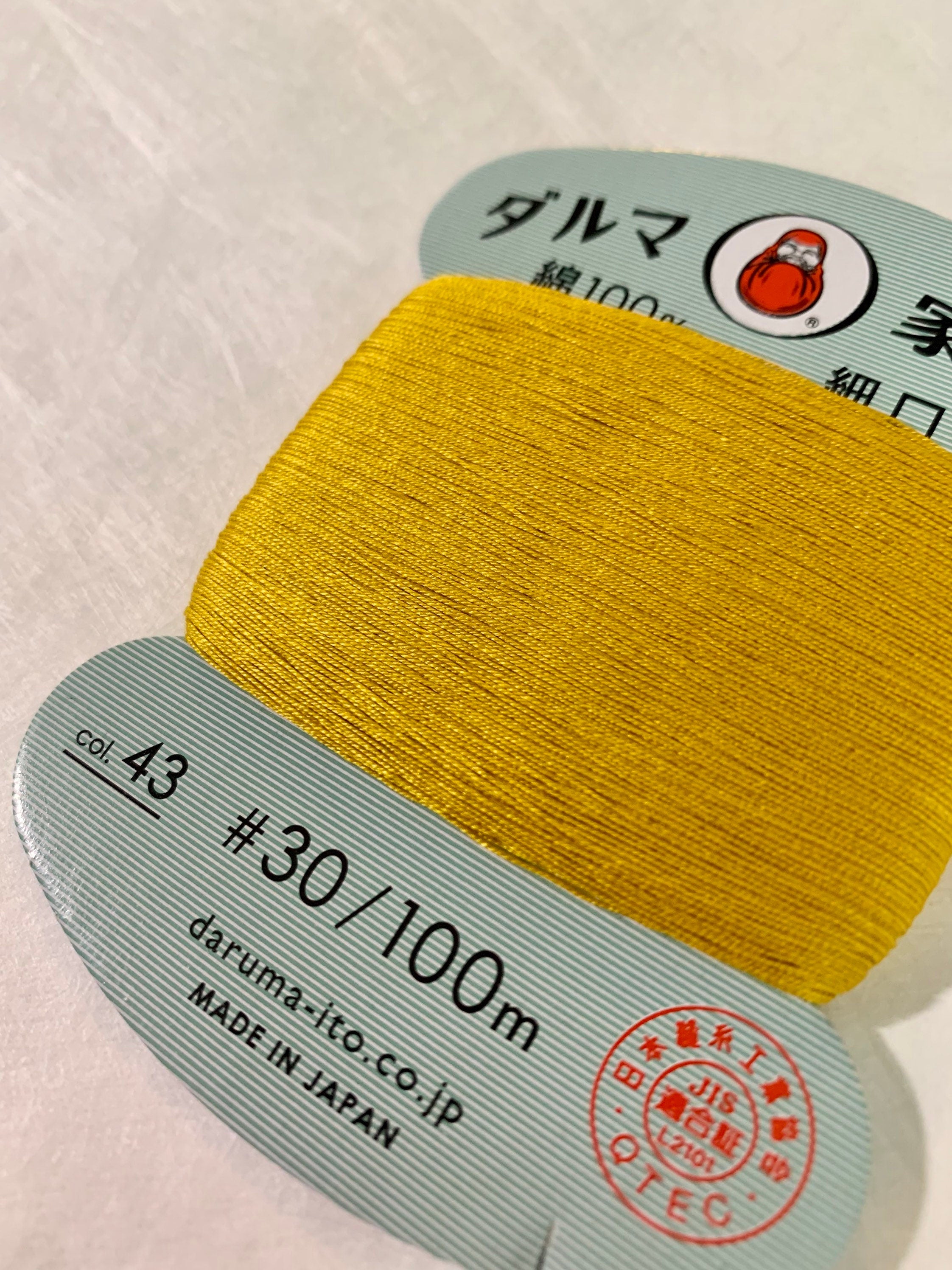 Daruma - Cotton Hand Sewing Thread Size #30 100m Card - Color #43 Mustard Yellow