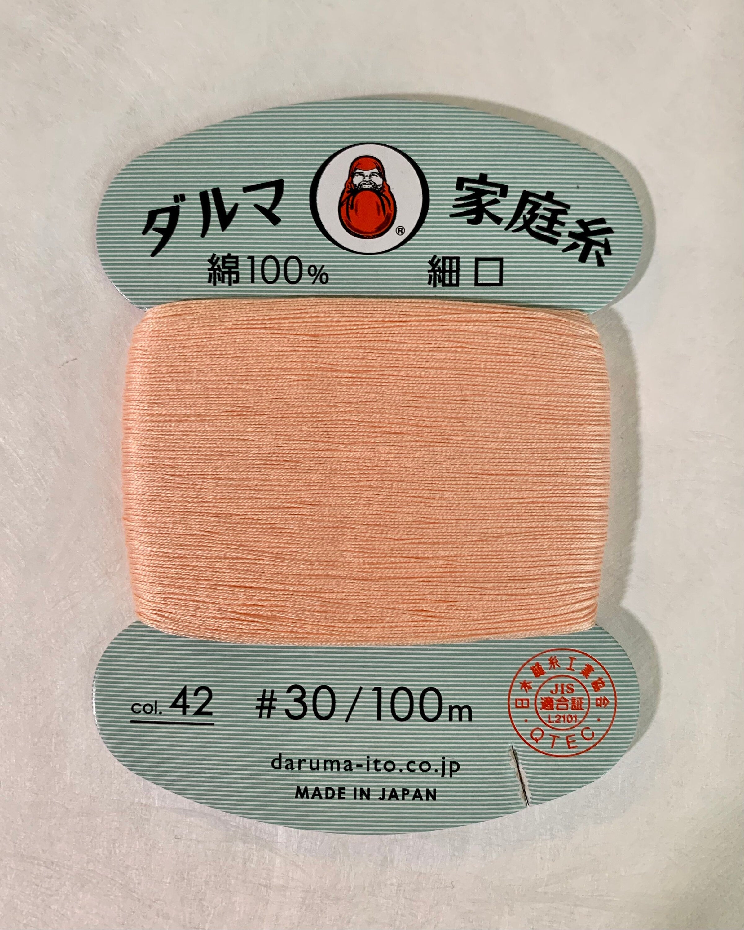 Daruma - Cotton Hand Sewing Thread Size #30 100m Card - Color #42 Salmon Pink