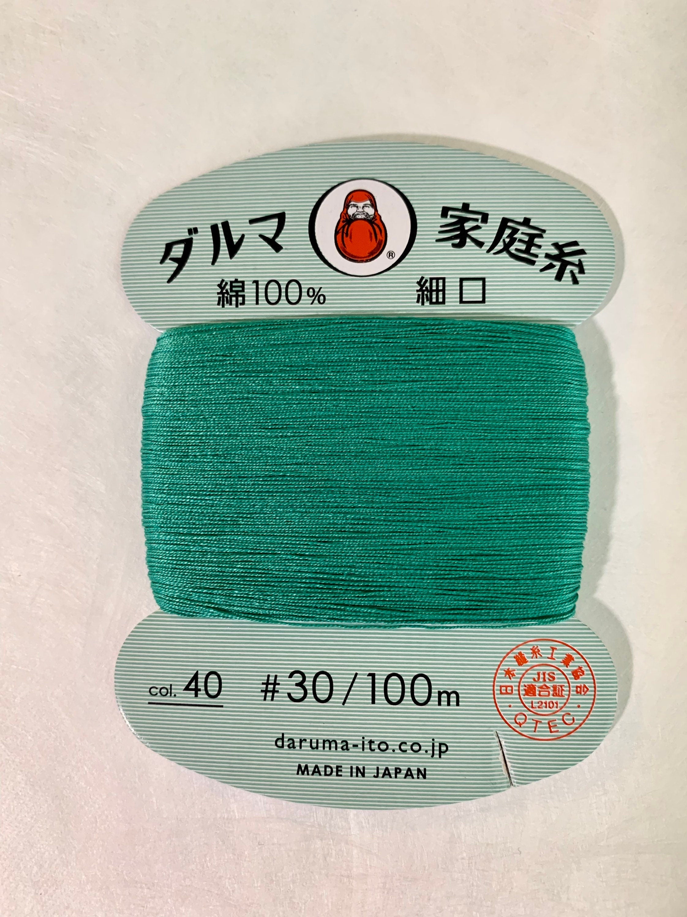 Daruma - Cotton Hand Sewing Thread Size #30 100m Card - Color #40 Emerald Green