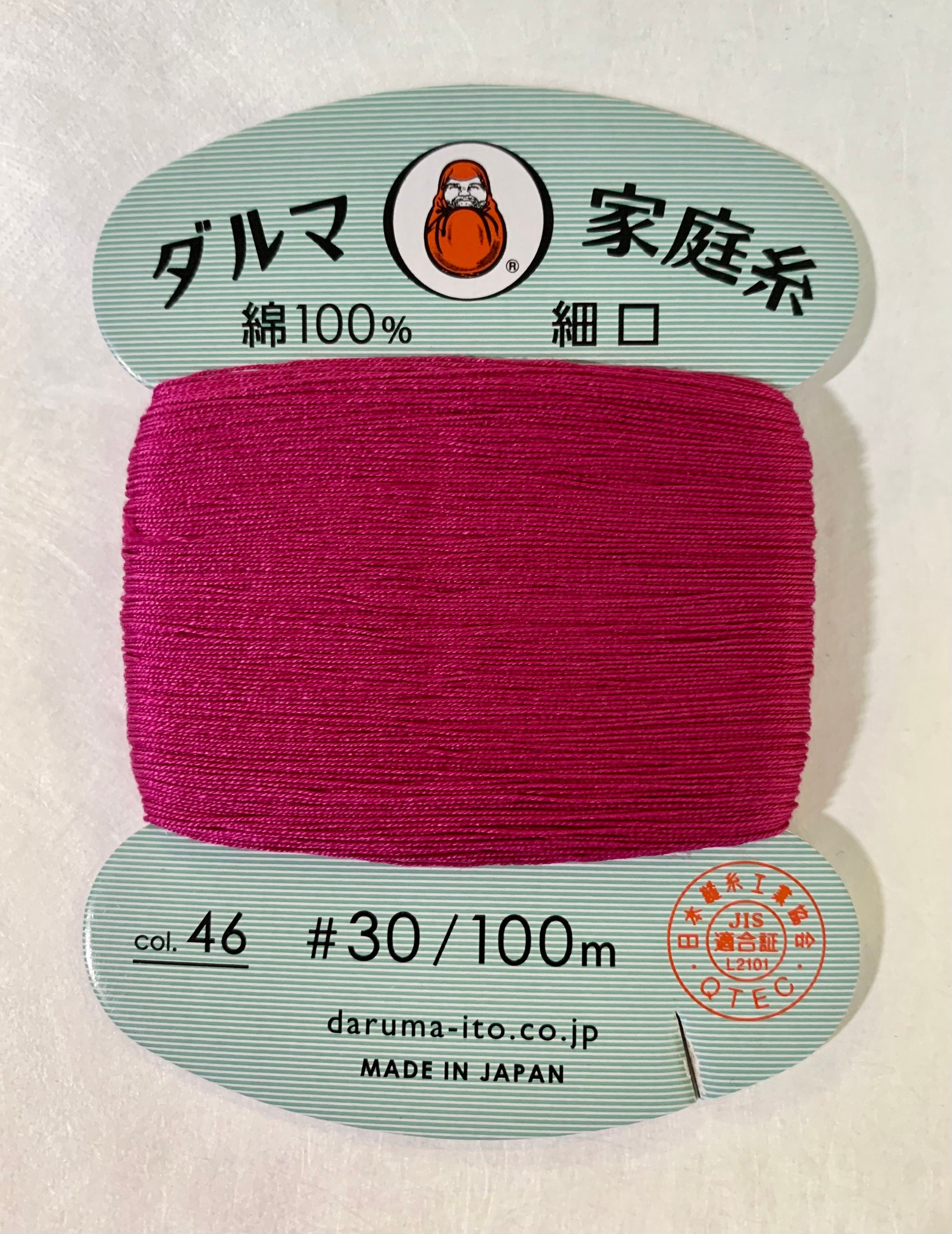 Daruma - Cotton Hand Sewing Thread Size #30 100m Card - Color #46 Rose