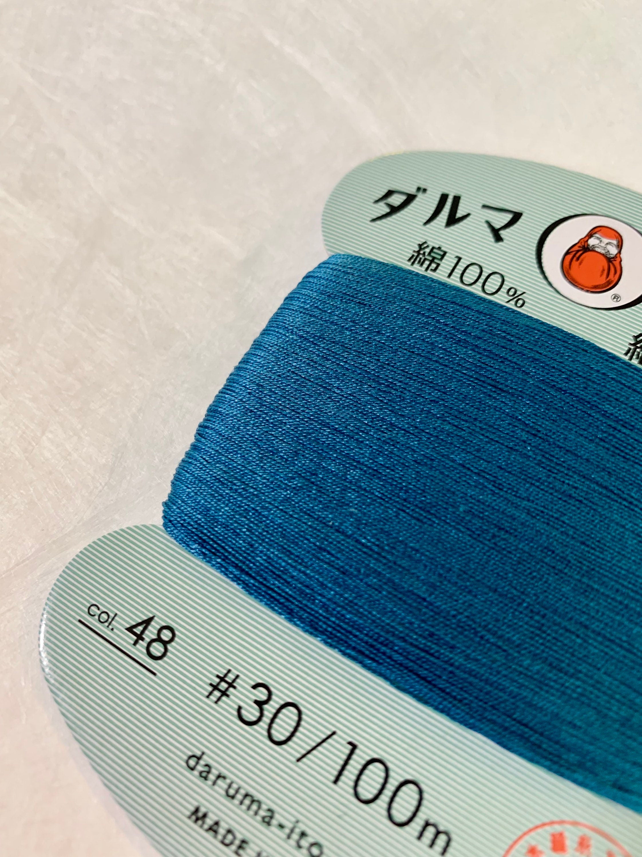 Daruma - Cotton Hand Sewing Thread Size #30 100m Card - Color #48 Greenish Blue