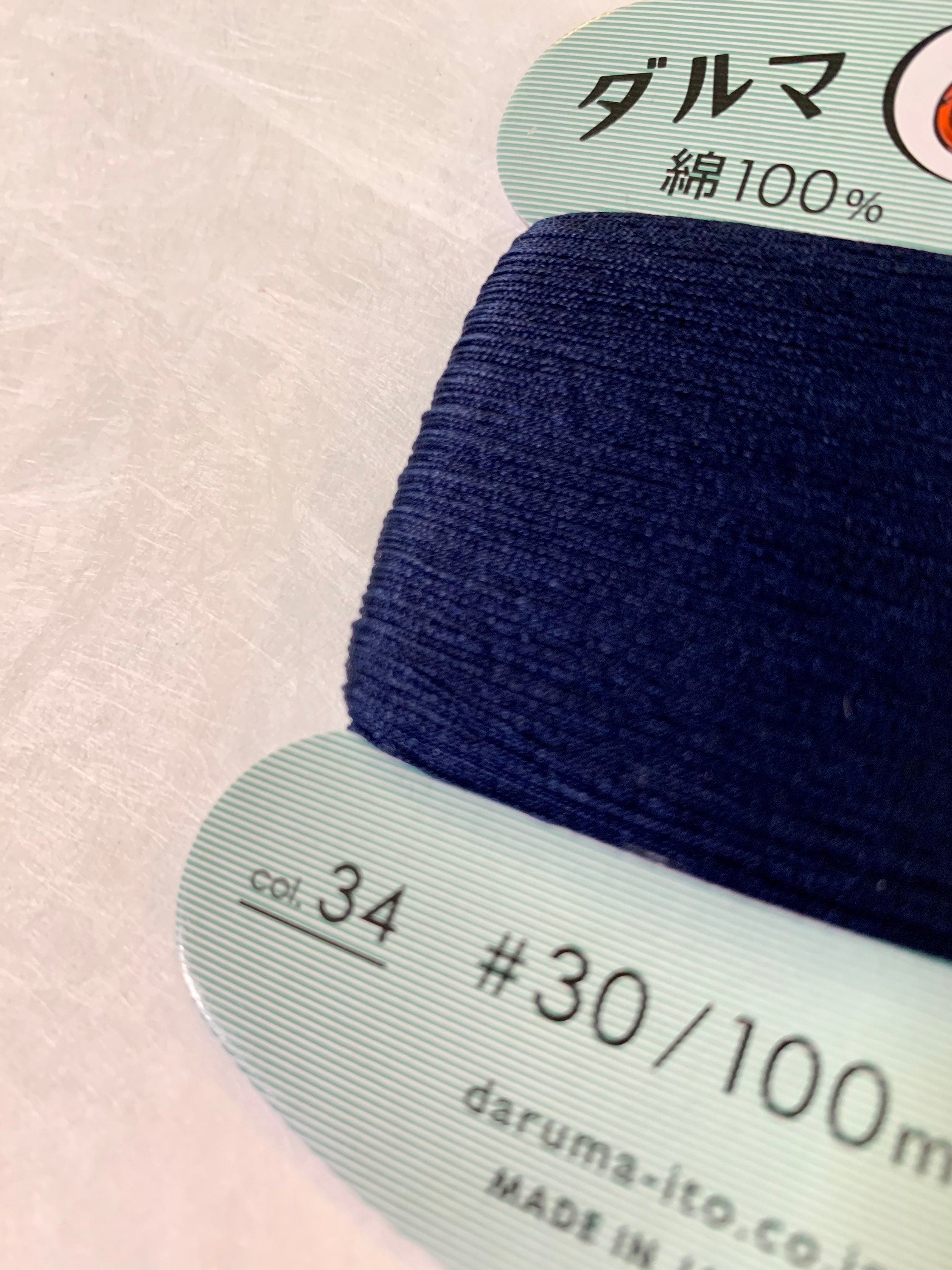 Daruma - Cotton Hand Sewing Thread Size #30 100m Card - Color #34 Dark Blue