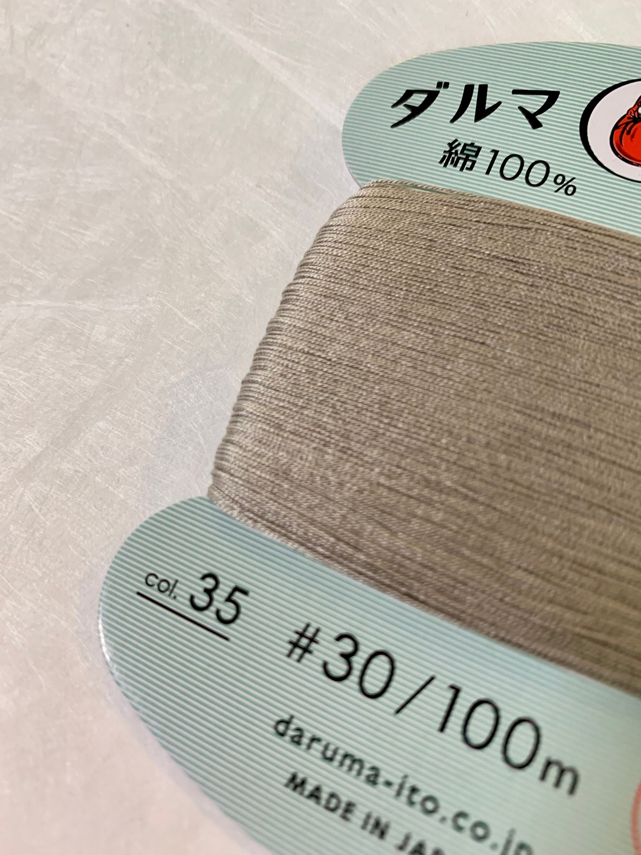 Daruma - Cotton Hand Sewing Thread Size #30 100m Card - Color #35 Ash Gray