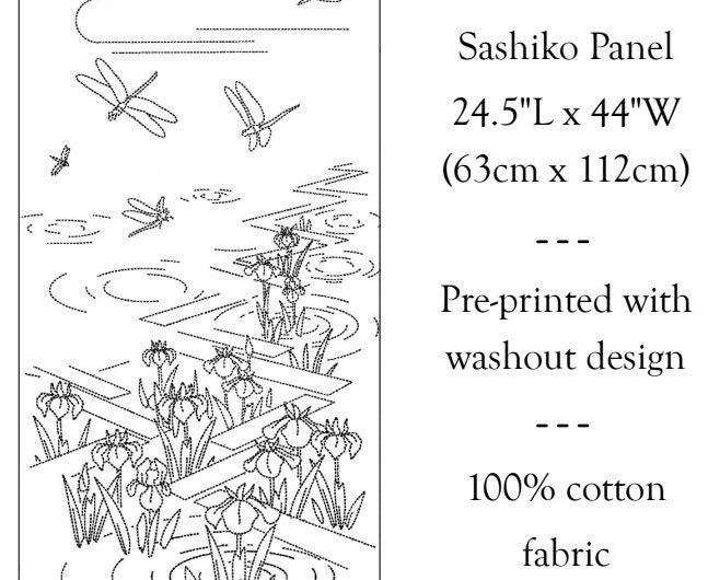 Orimono Imports - Dragonfly and Iris Sashiko Washout Fabric Panel