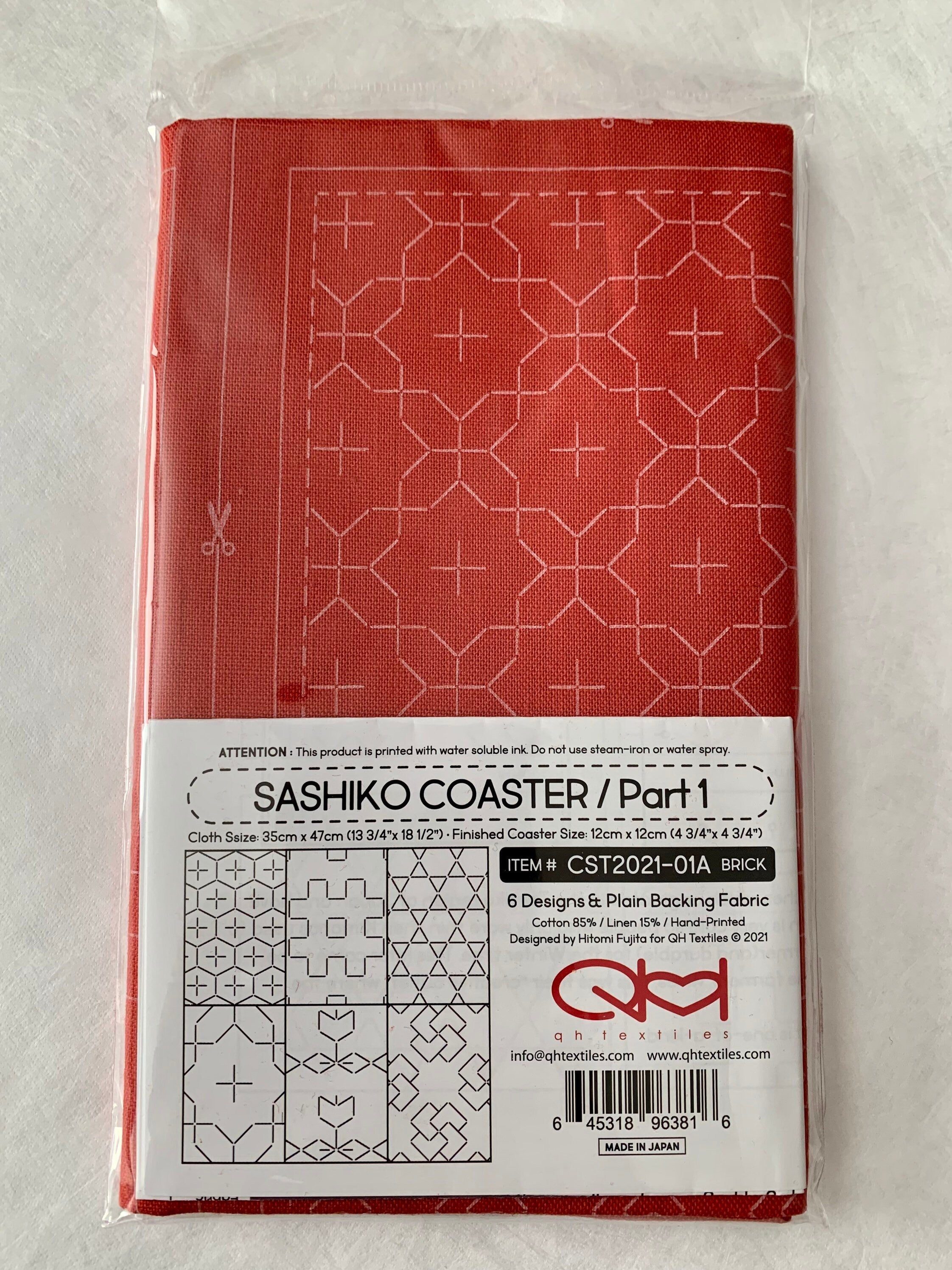 QH Textiles - Sashiko Coaster Part 1 Cotton Linen Fabric Sampler - Brick Red and Slate Gray