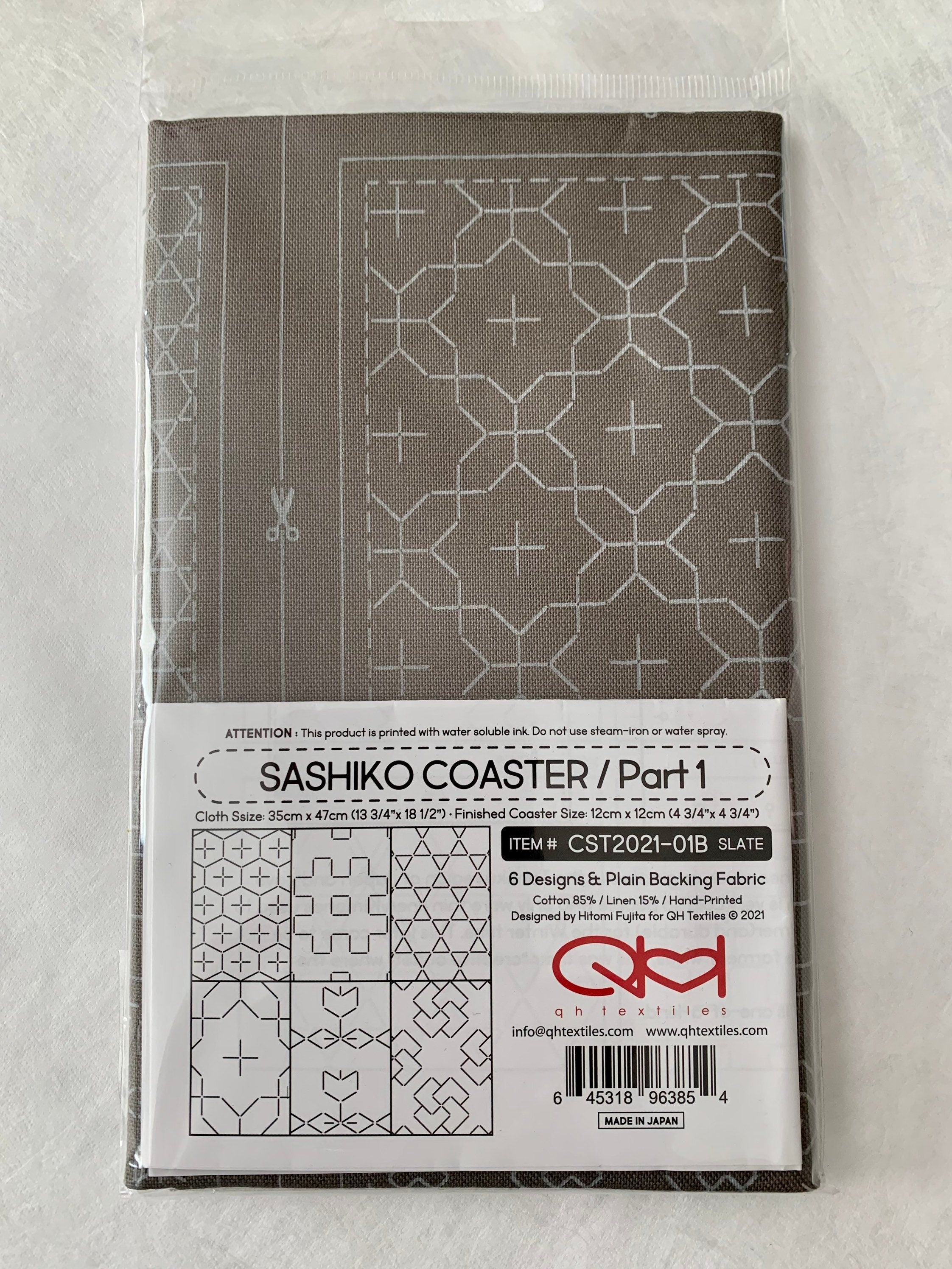 QH Textiles - Sashiko Coaster Part 1 Cotton Linen Fabric Sampler - Brick Red and Slate Gray