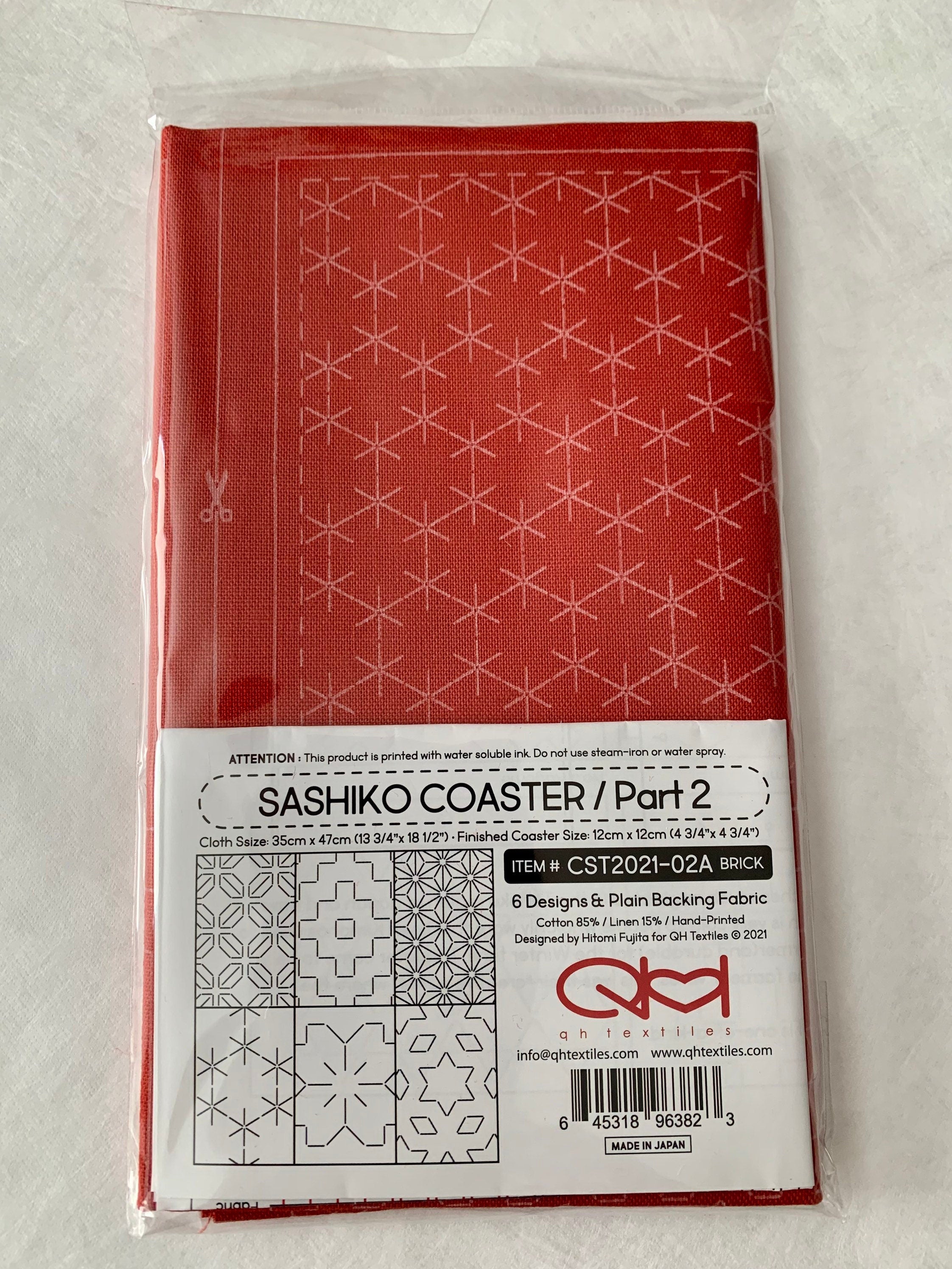 QH Textiles - Sashiko Coaster Part 2 Cotton Linen Fabric Sampler - Brick Red and Slate Gray