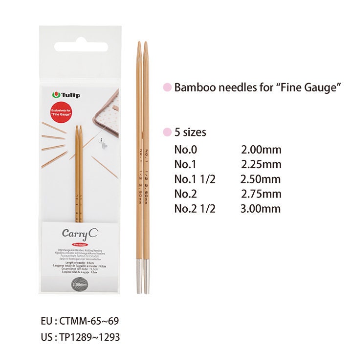 Tulip - CarryC Fine Gauge Interchangeable Bamboo Knitting Needles - Various Sizes