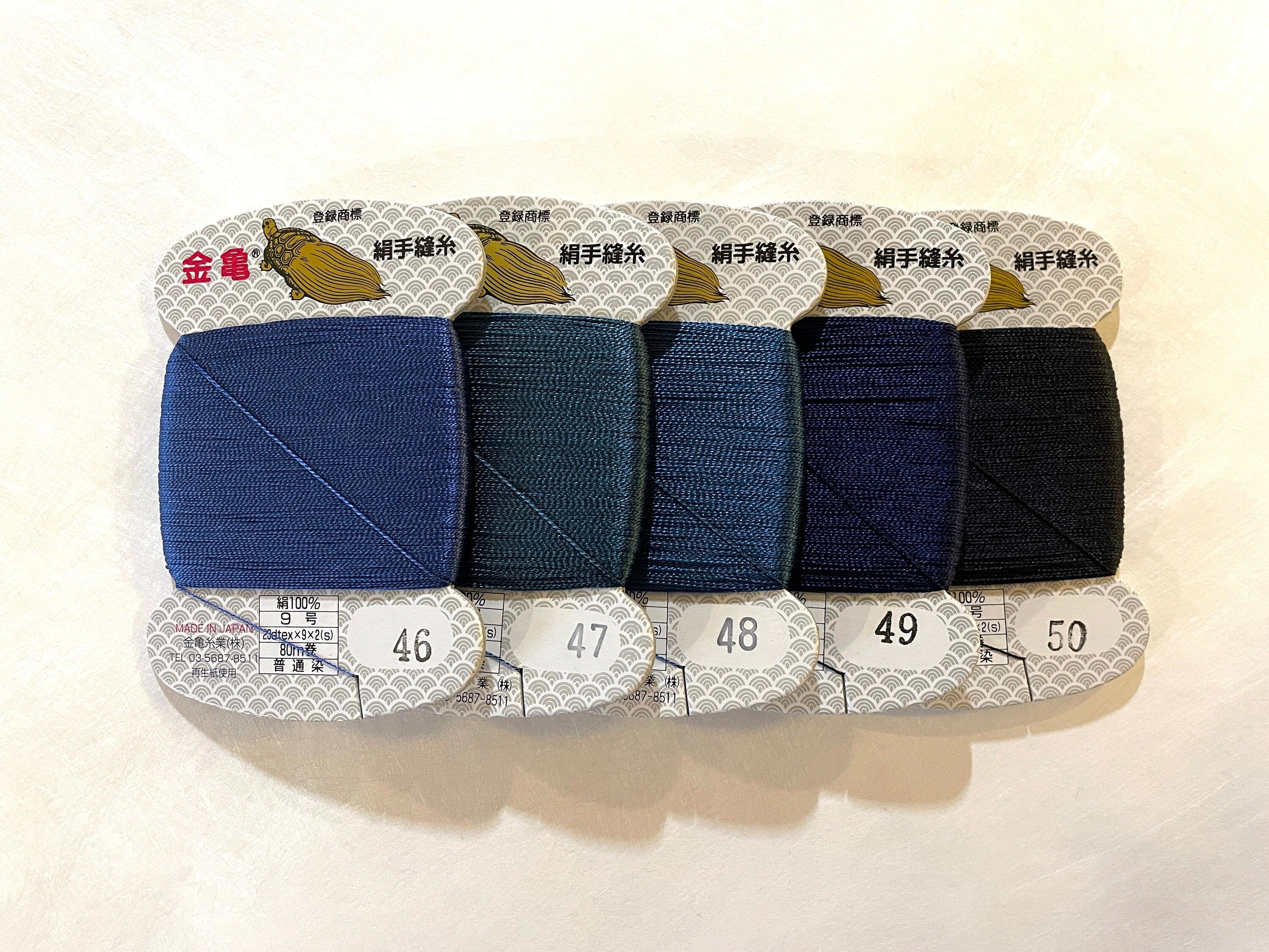 Kinkame - Silk Hand Sewing Thread 80m Card - #46 Denim Blue