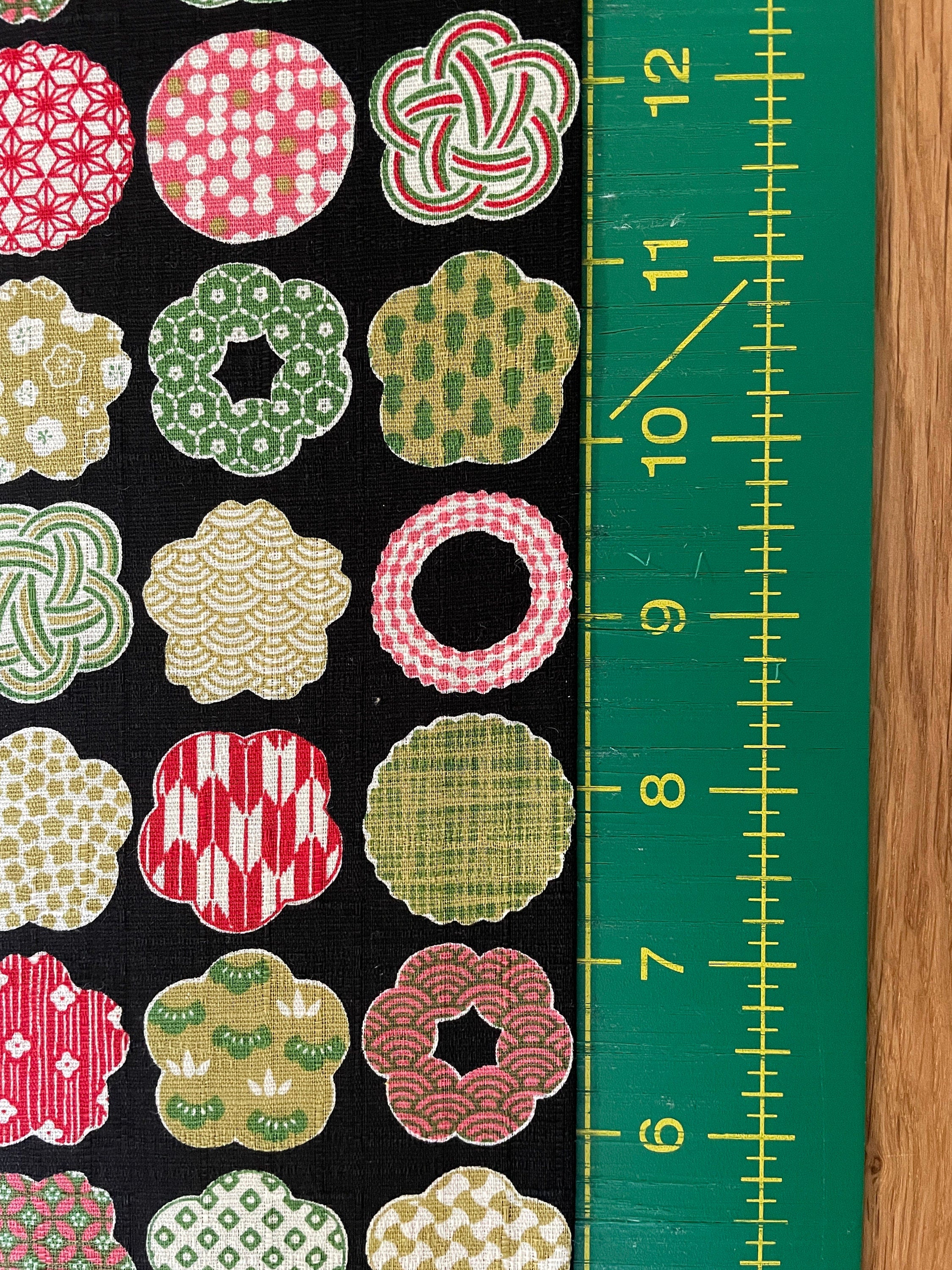 Large Scale Flowers & Circles with Wagara Cosmo Japanese cotton dobby fabric AP15906-2E black
