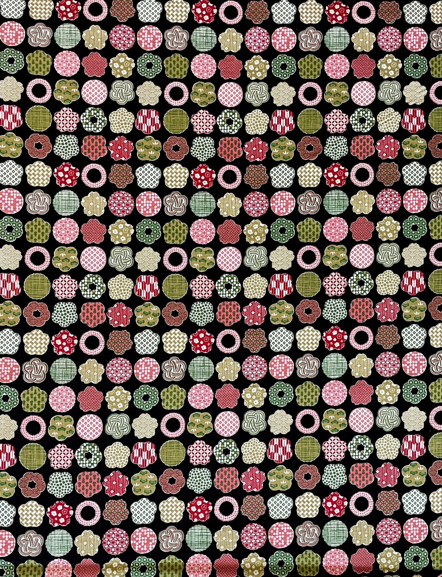 Large Scale Flowers & Circles with Wagara Cosmo Japanese cotton dobby fabric AP15906-2E black