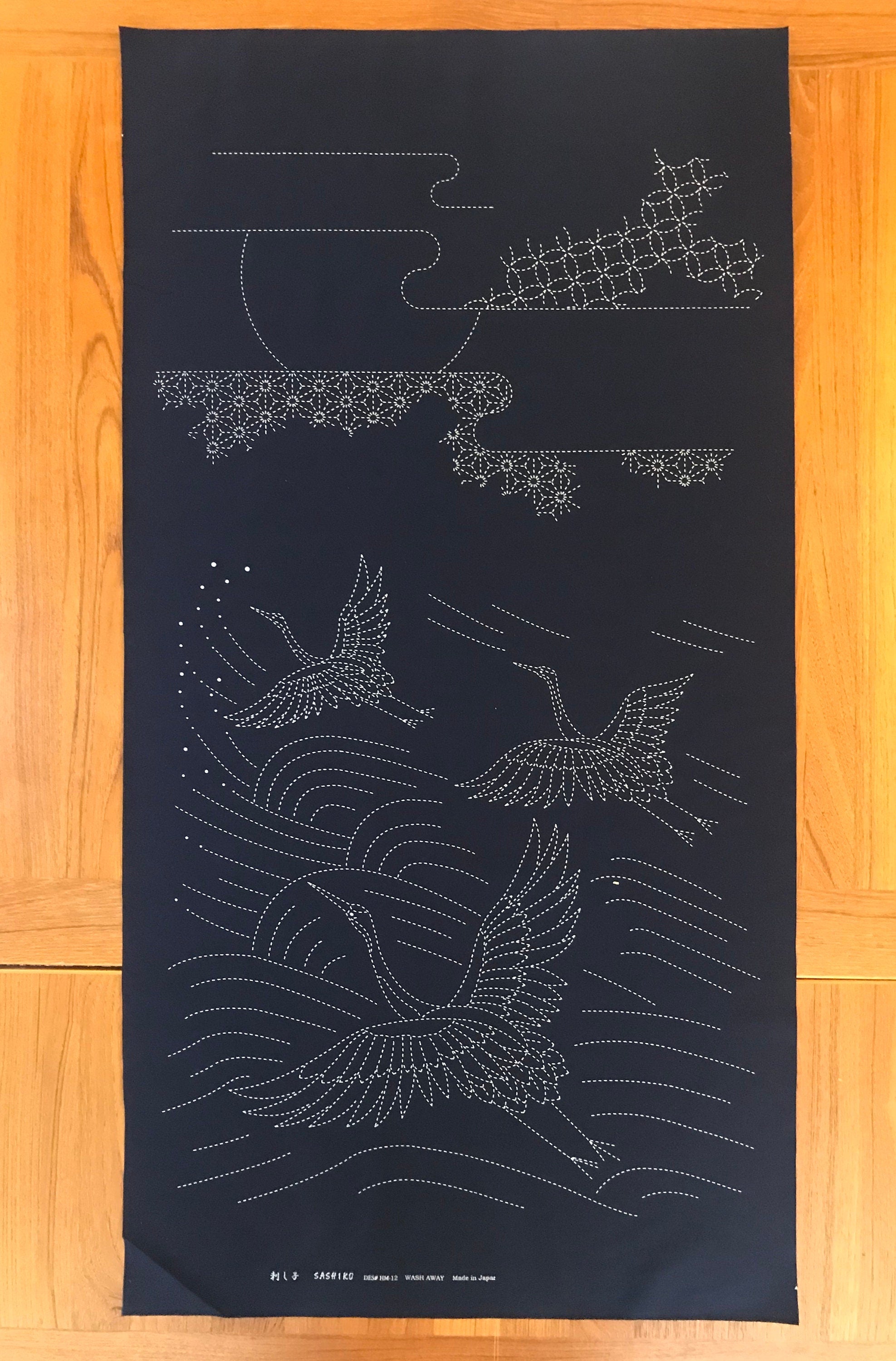 Orimono Imports - Cranes in Flight Sashiko Washout Fabric Panel - Navy