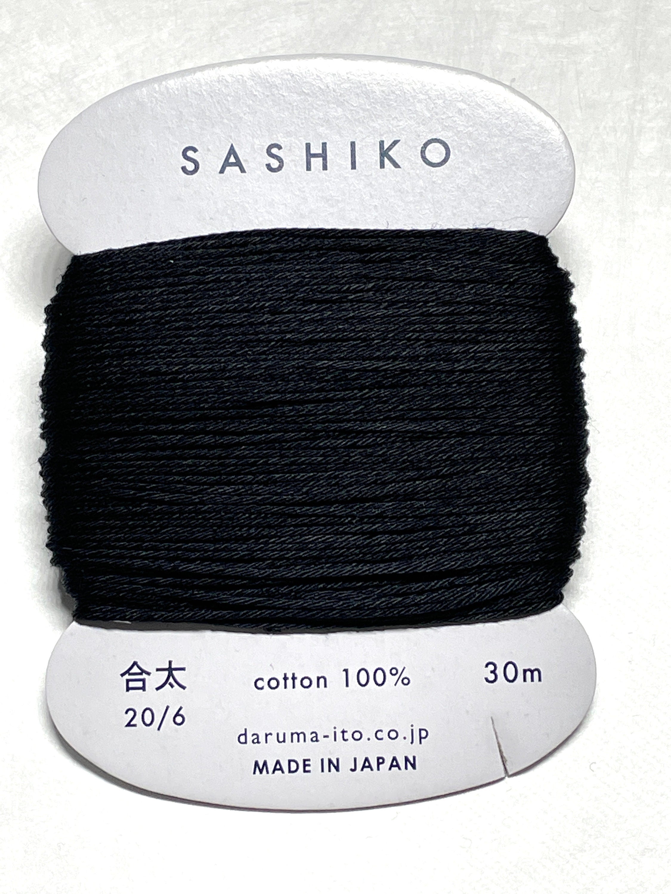 Daruma #219 BLACK Japanese Cotton SASHIKO thread 30 meter skein 20/6