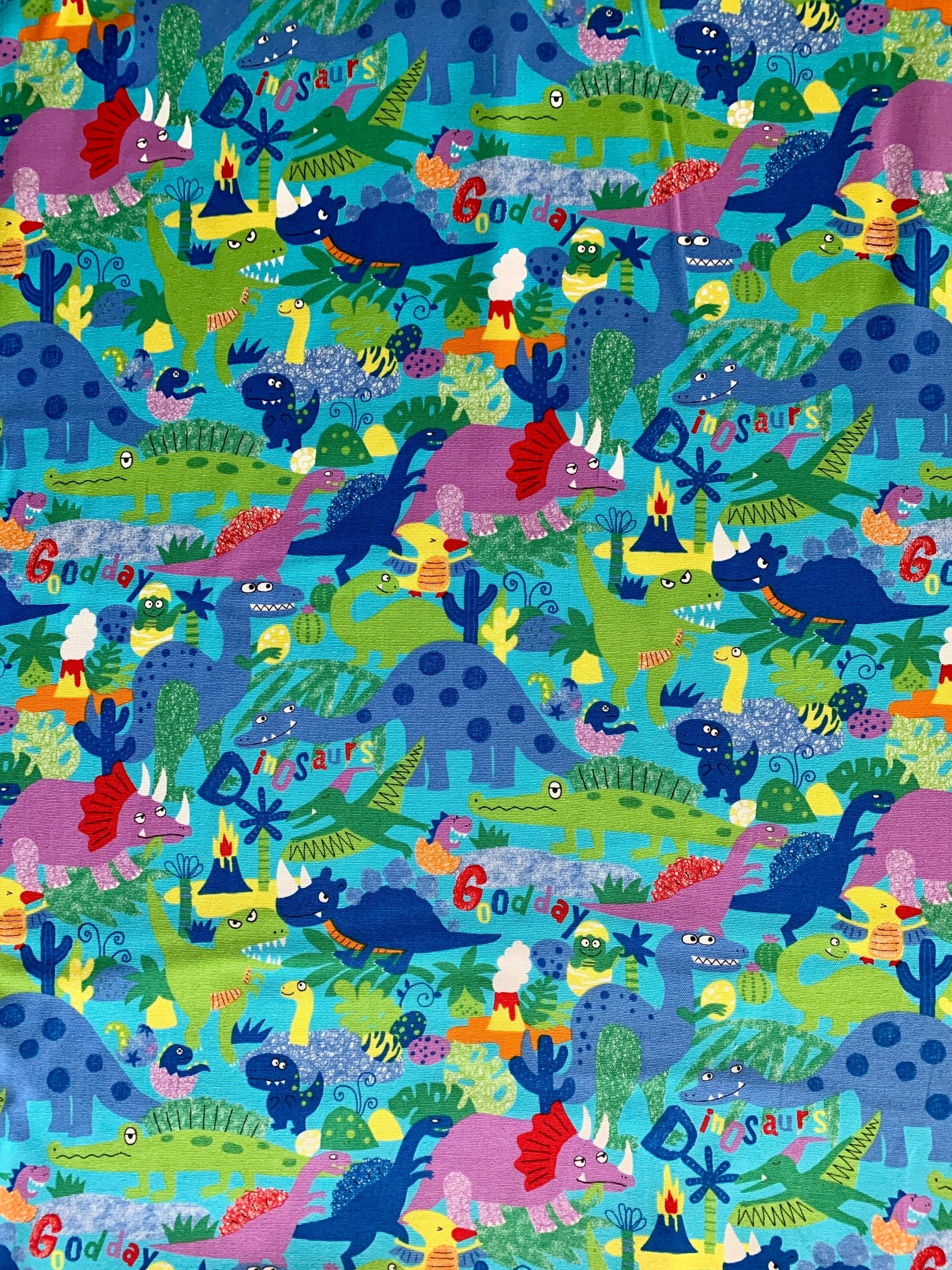 Senyo - SALE Happy Cloth Dinosaurs Cotton Oxford - Medium Blue