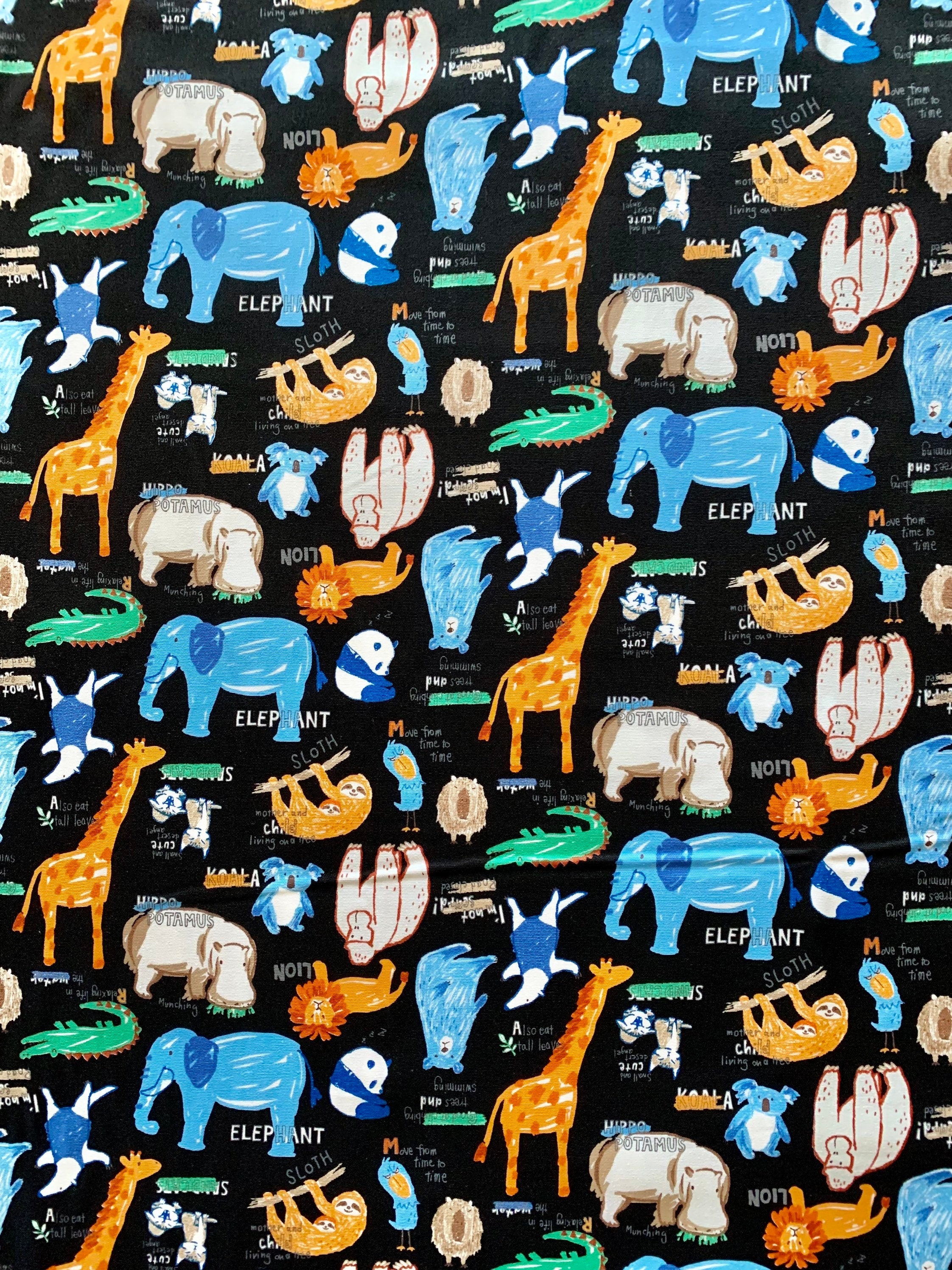 Senyo - SALE Happy Cloth Zoo Animals Cotton Oxford - Black - Half Yard