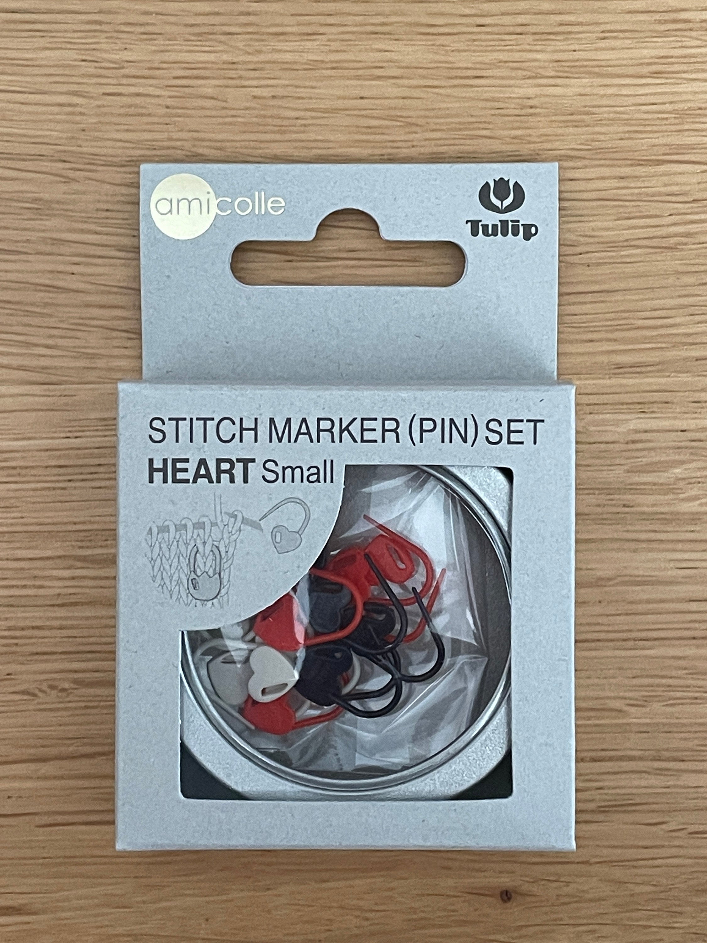 Tulip - Small "Heart" Stitch Marker Set Pin Amicolle Knitting Accessories - Orange Blue White