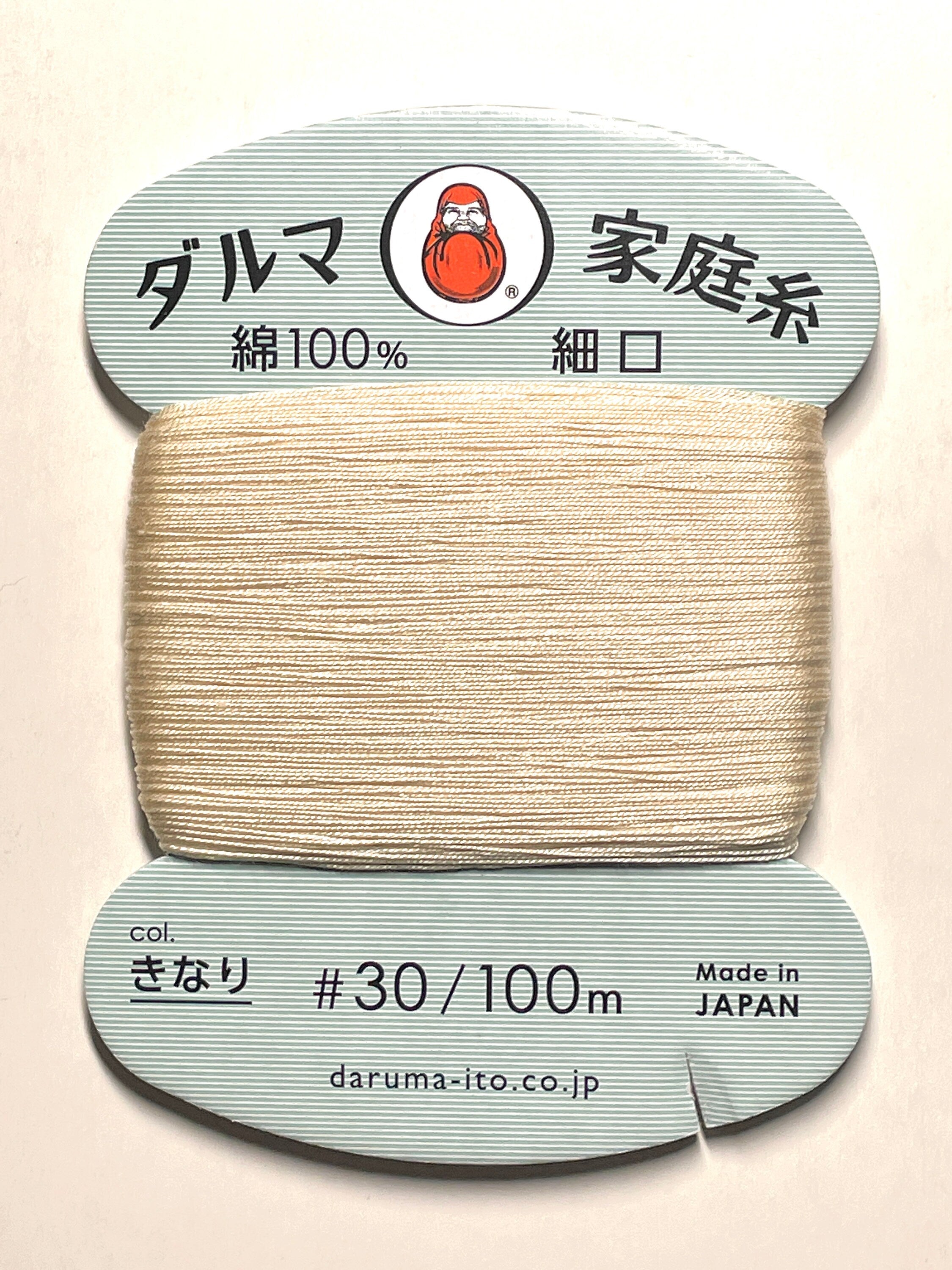 Daruma - Cotton Hand Sewing Thread Size #30 100m Card - Color Kinari Natural Unbleached