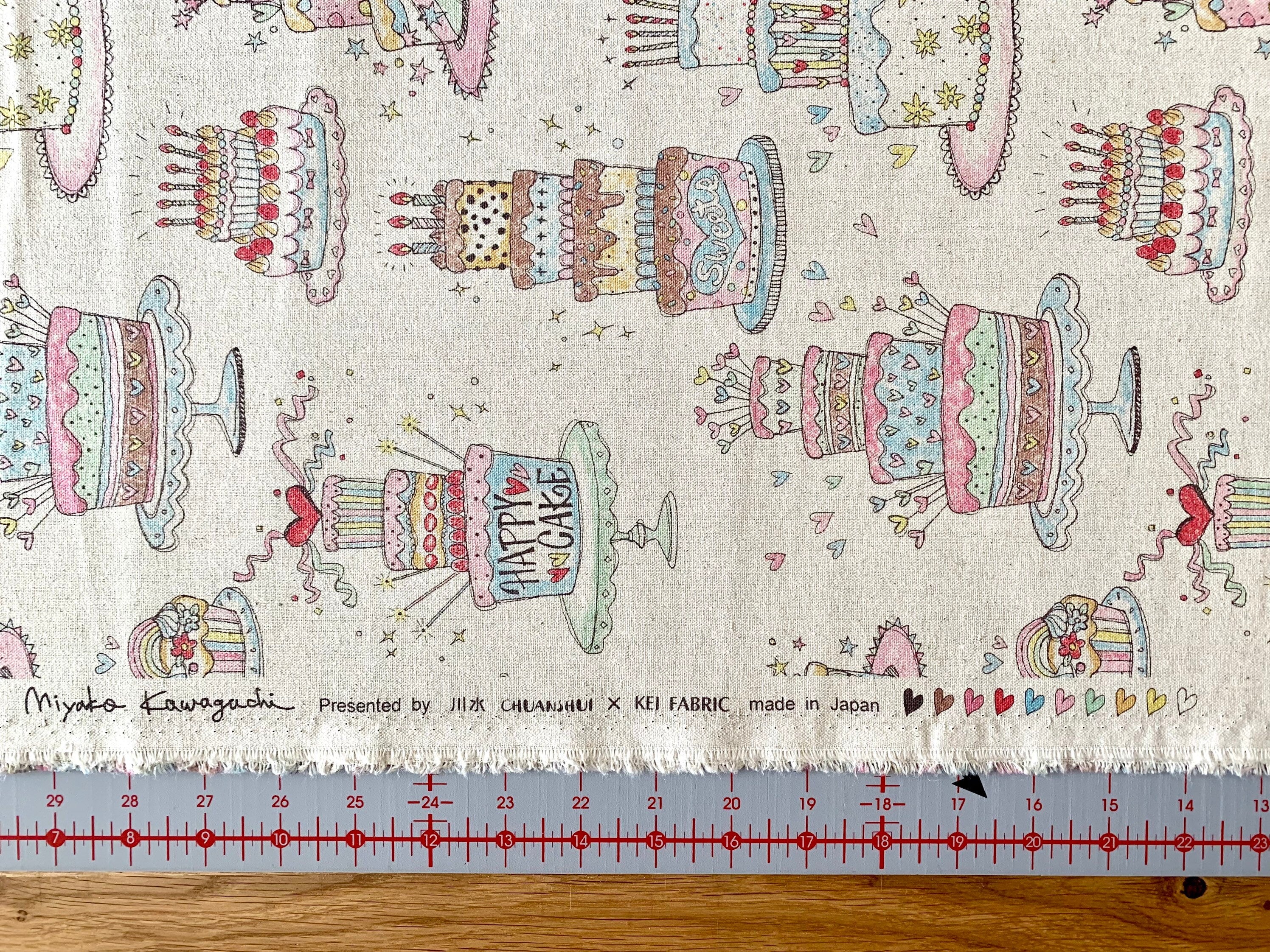 Happy Cake Japanese cotton linen light canvas fabric MY-067-CL-A natural off-white pastel colors