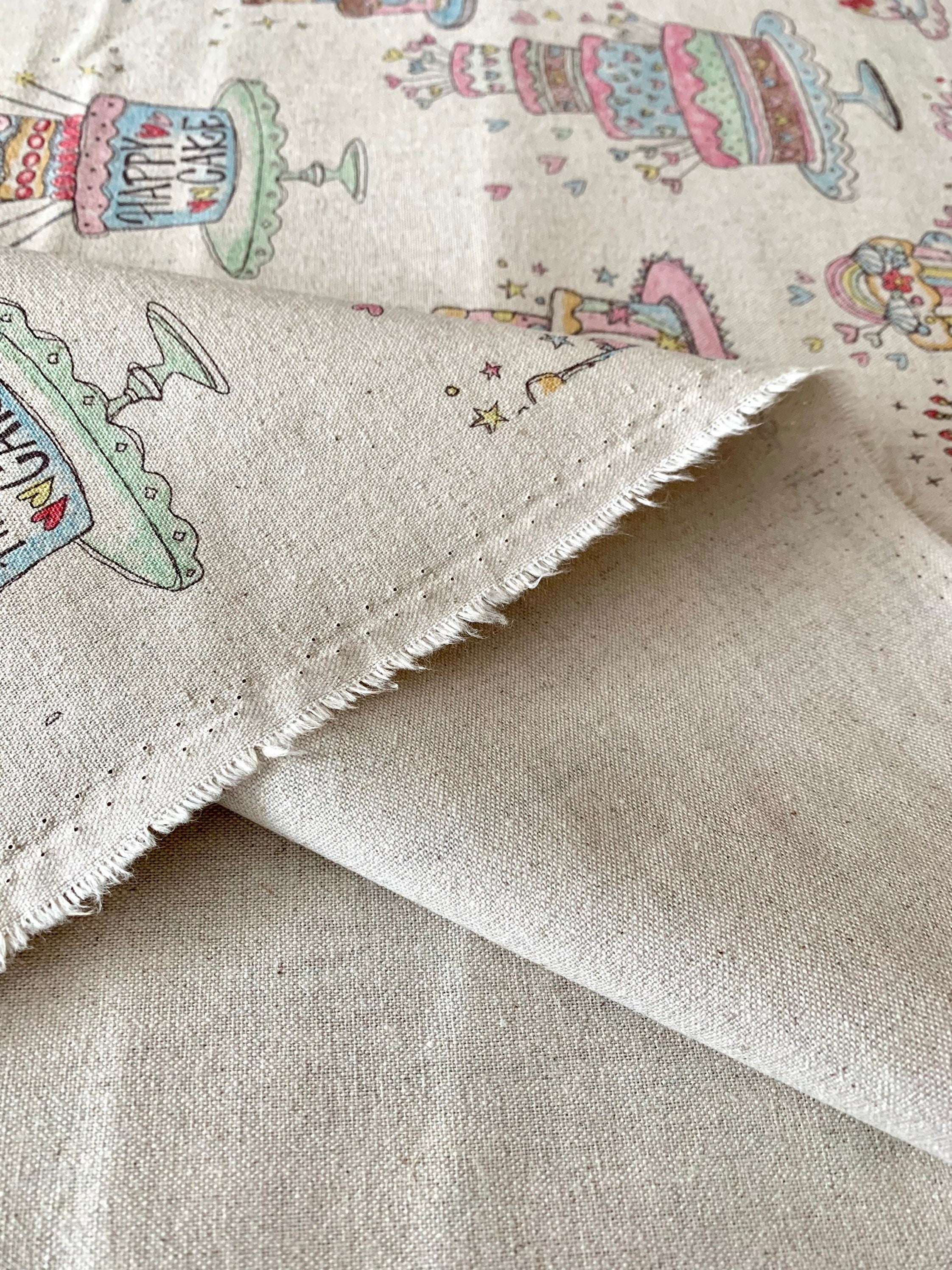 Happy Cake Japanese cotton linen light canvas fabric MY-067-CL-A natural off-white pastel colors