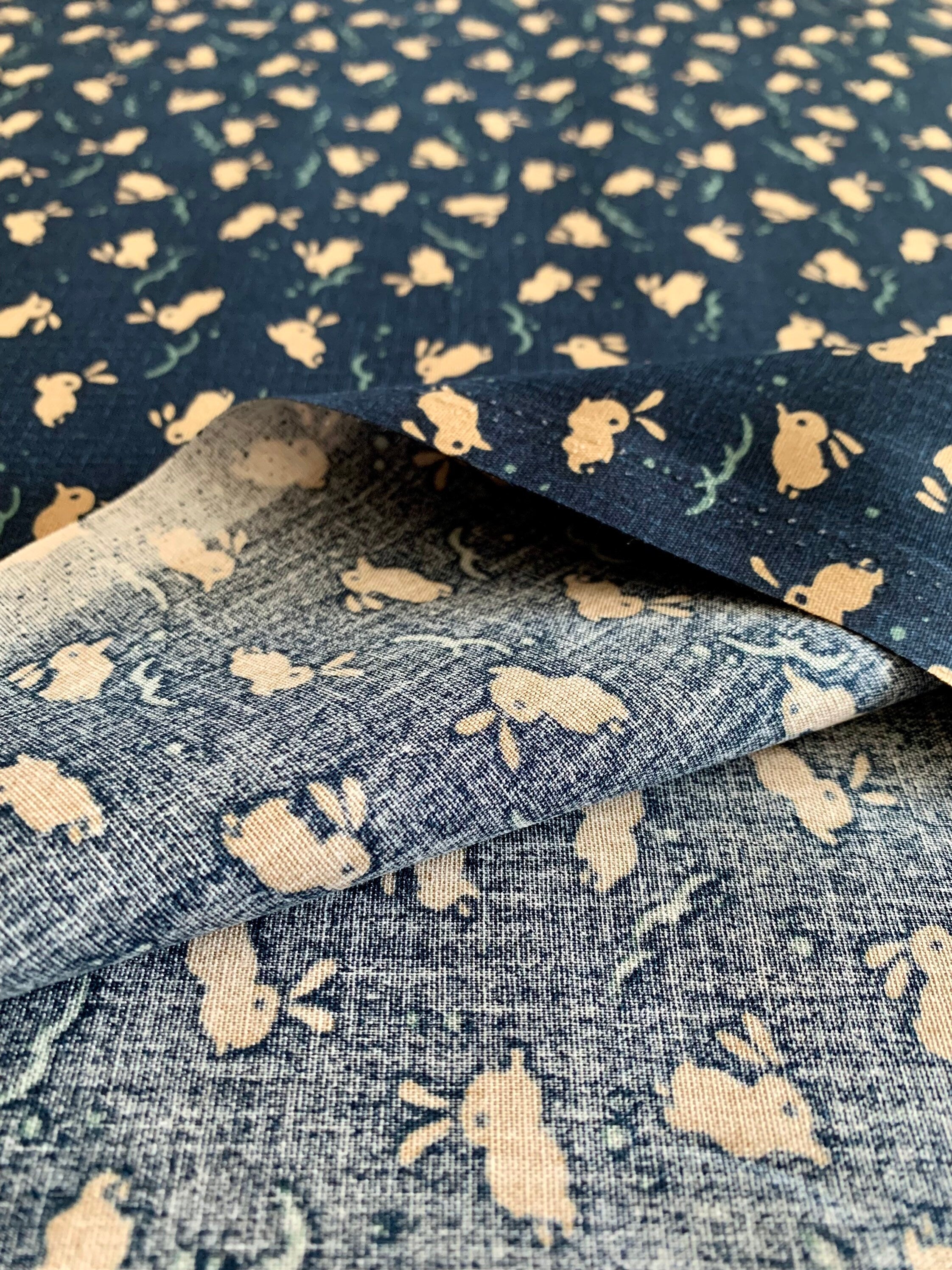 Cute Bunnies Japanese cotton fabric KW-3376-2A blue