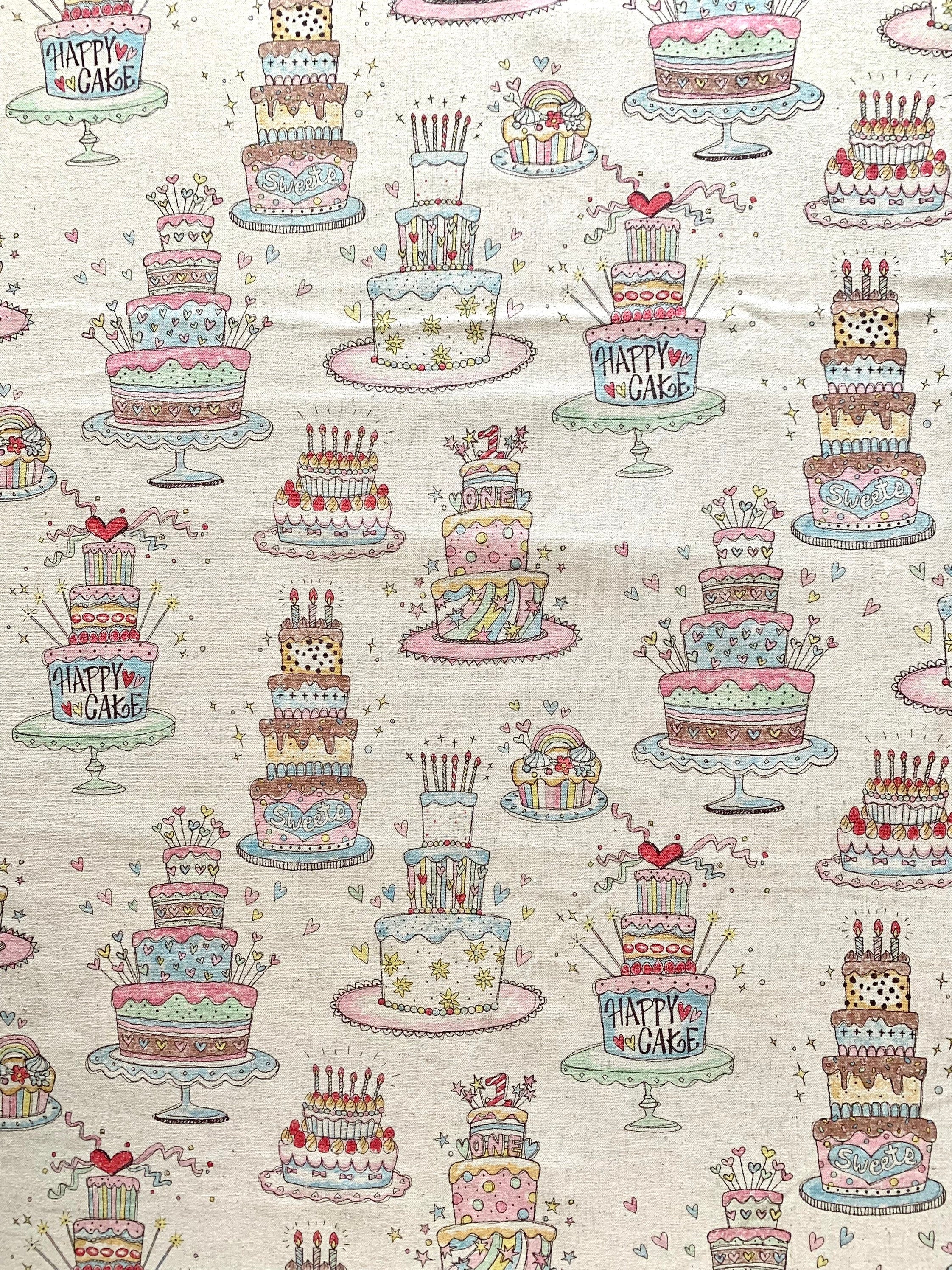 Happy Cake Japanese cotton linen light canvas fabric MY-067-CL-A natural off-white pastel colors