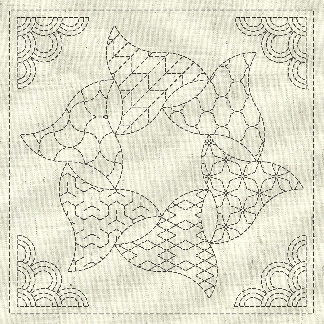 Kaza-Guruma 5 QH Textiles Sashiko Fukin Japanese cotton sashiko sampler cloth KF2022-38 beige greige