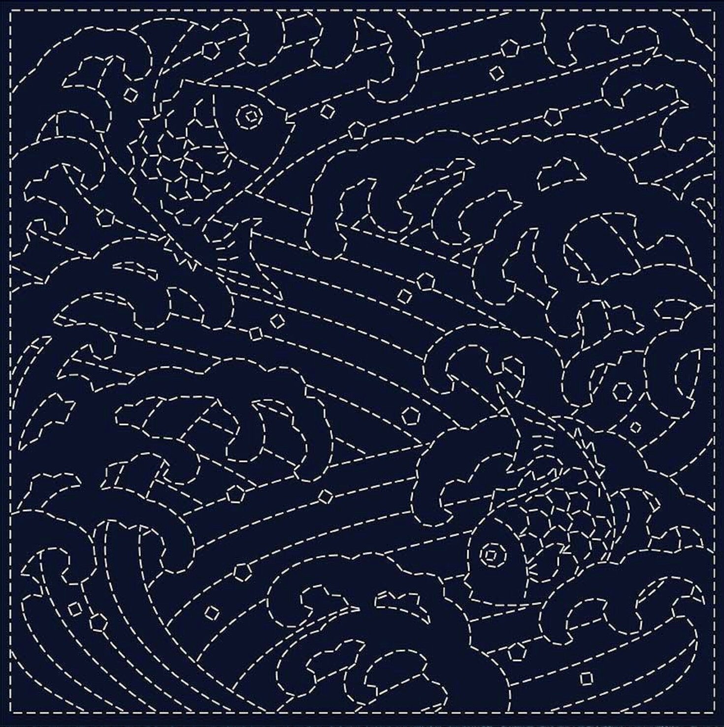Ara-Nami 2 QH Textiles Sashiko Fukin Japanese cotton sashiko sampler cloth KF2021-R06 navy blue