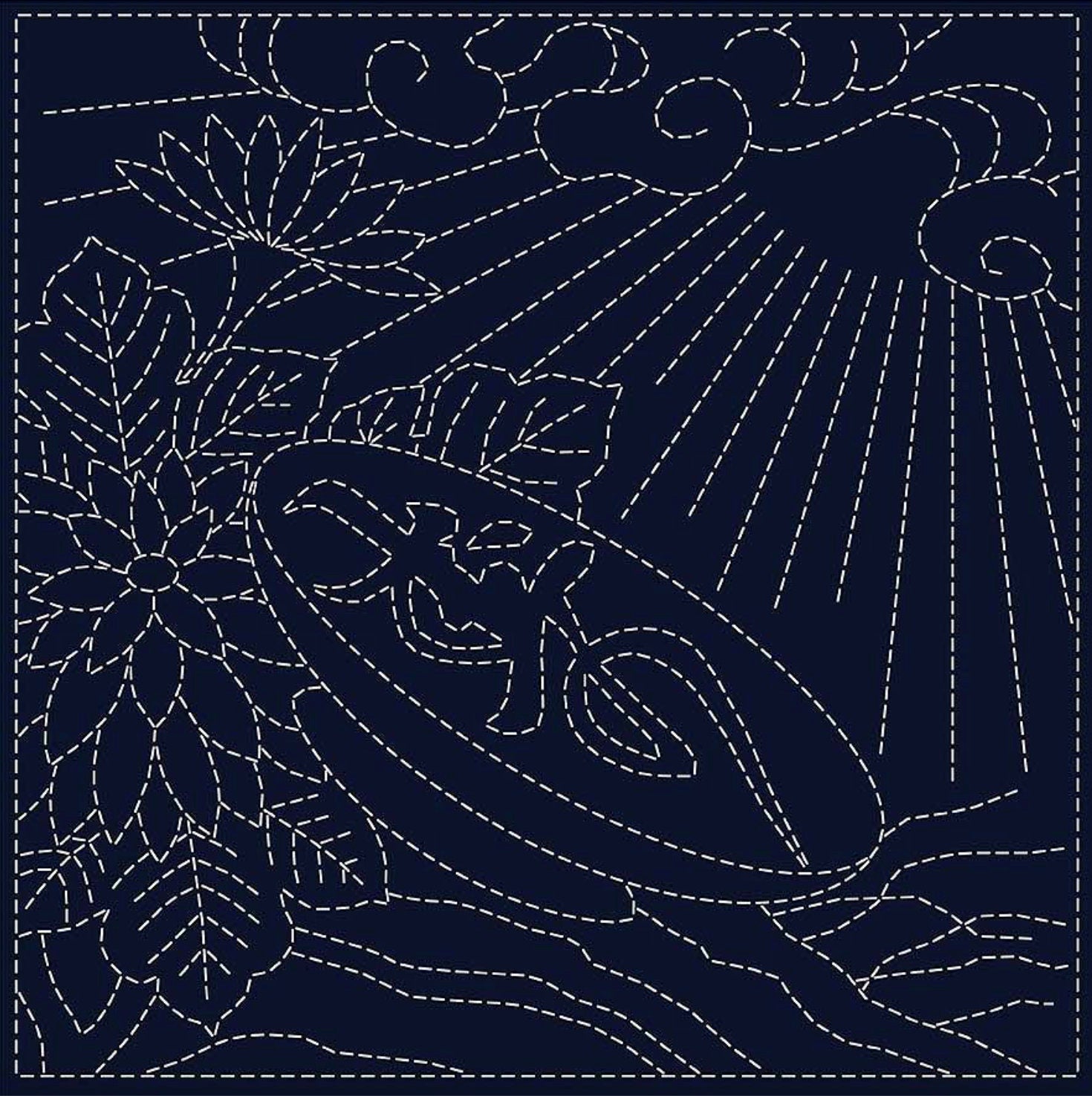 QH Textiles - Kiku Cotton Sashiko Fukin Sampler Cloth - Navy