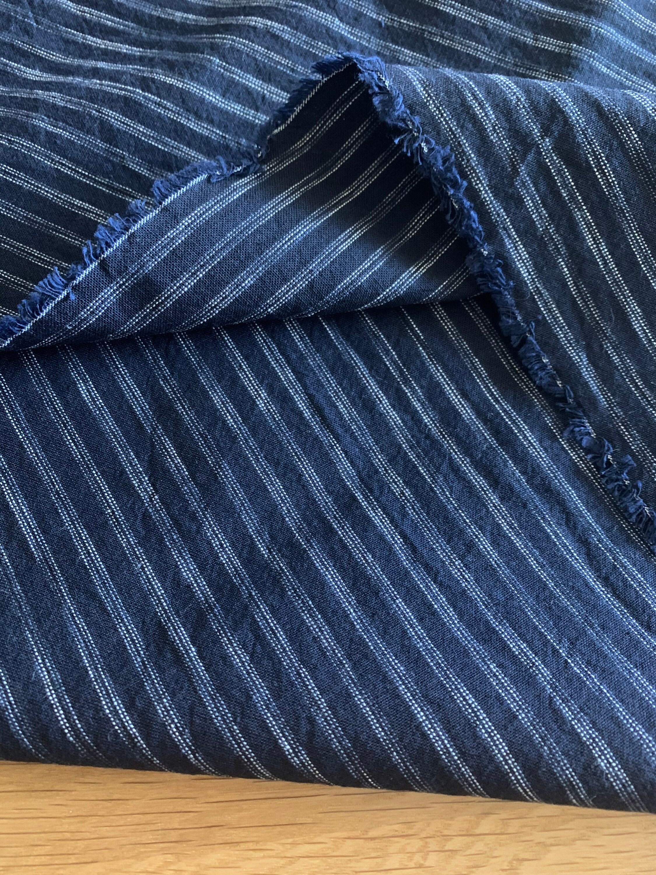 Kamedajima - SWATCHES Rustic Woven Stripe Cotton Fabric - Navy and Black