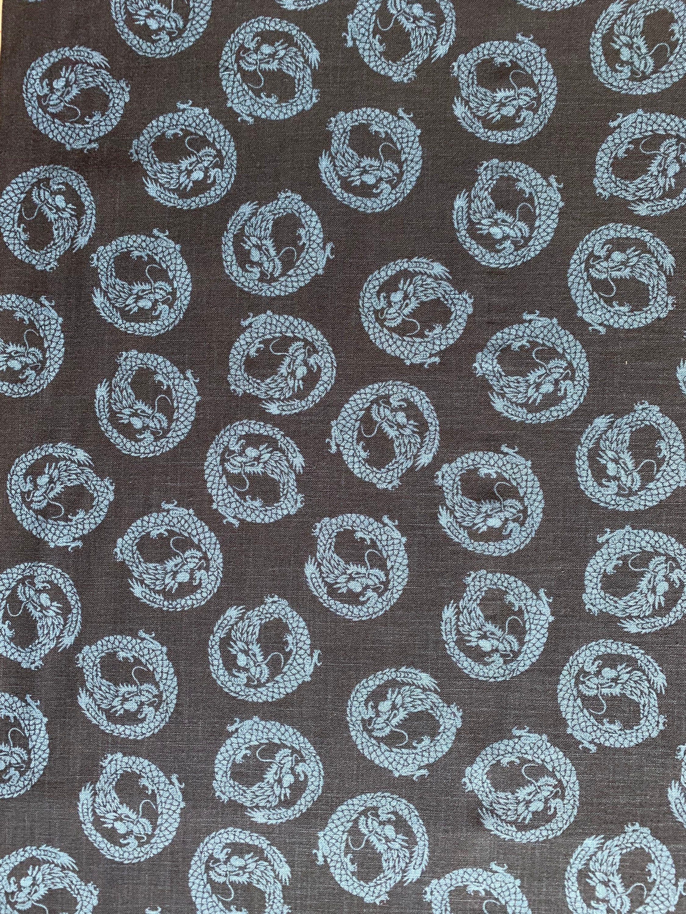 Little Dragons hand stenciled Japanese cotton fabric KP7090-88-B navy and blue - half yard