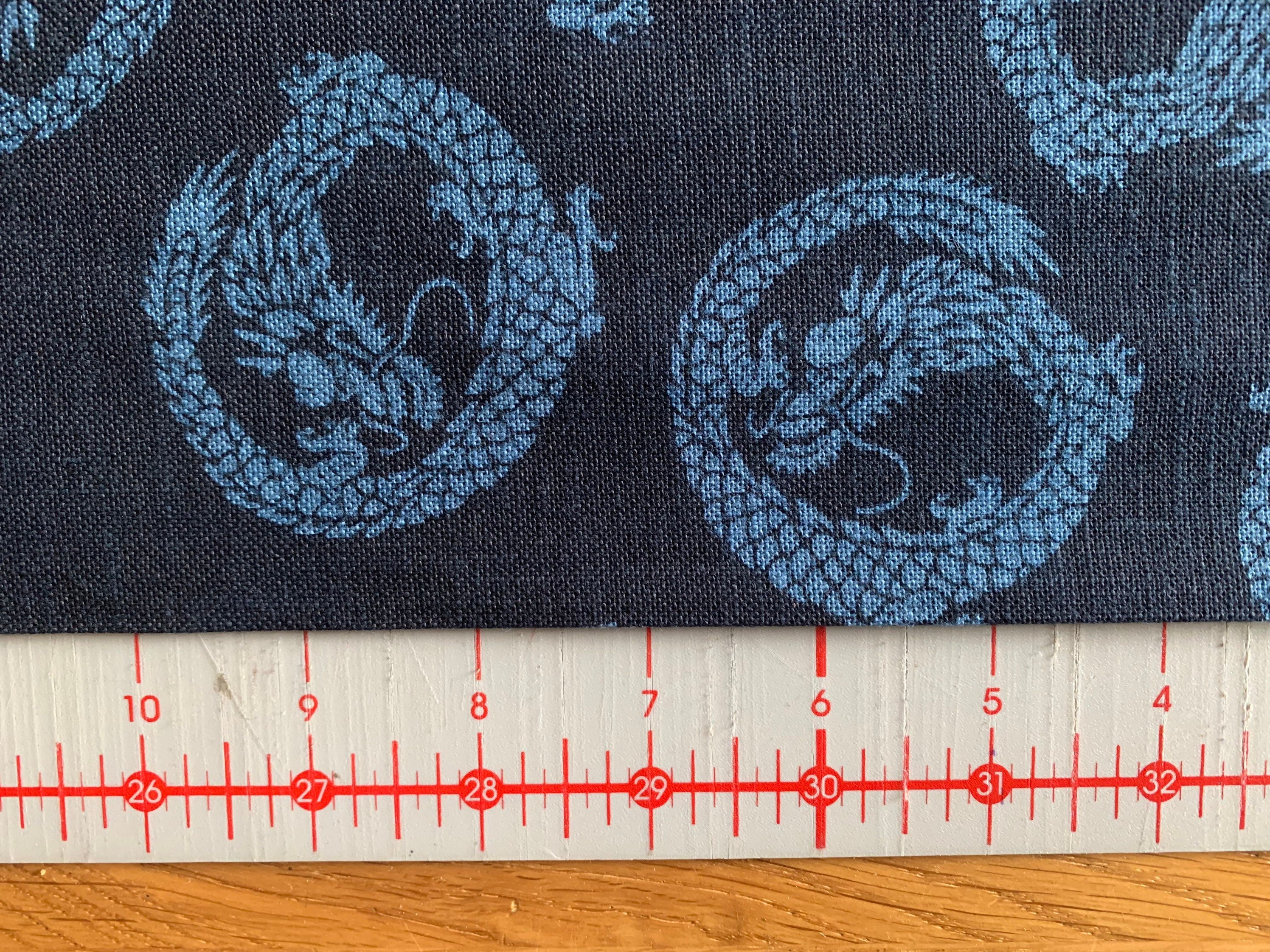 Little Dragons hand stenciled Japanese cotton fabric KP7090-88-B navy and blue - half yard