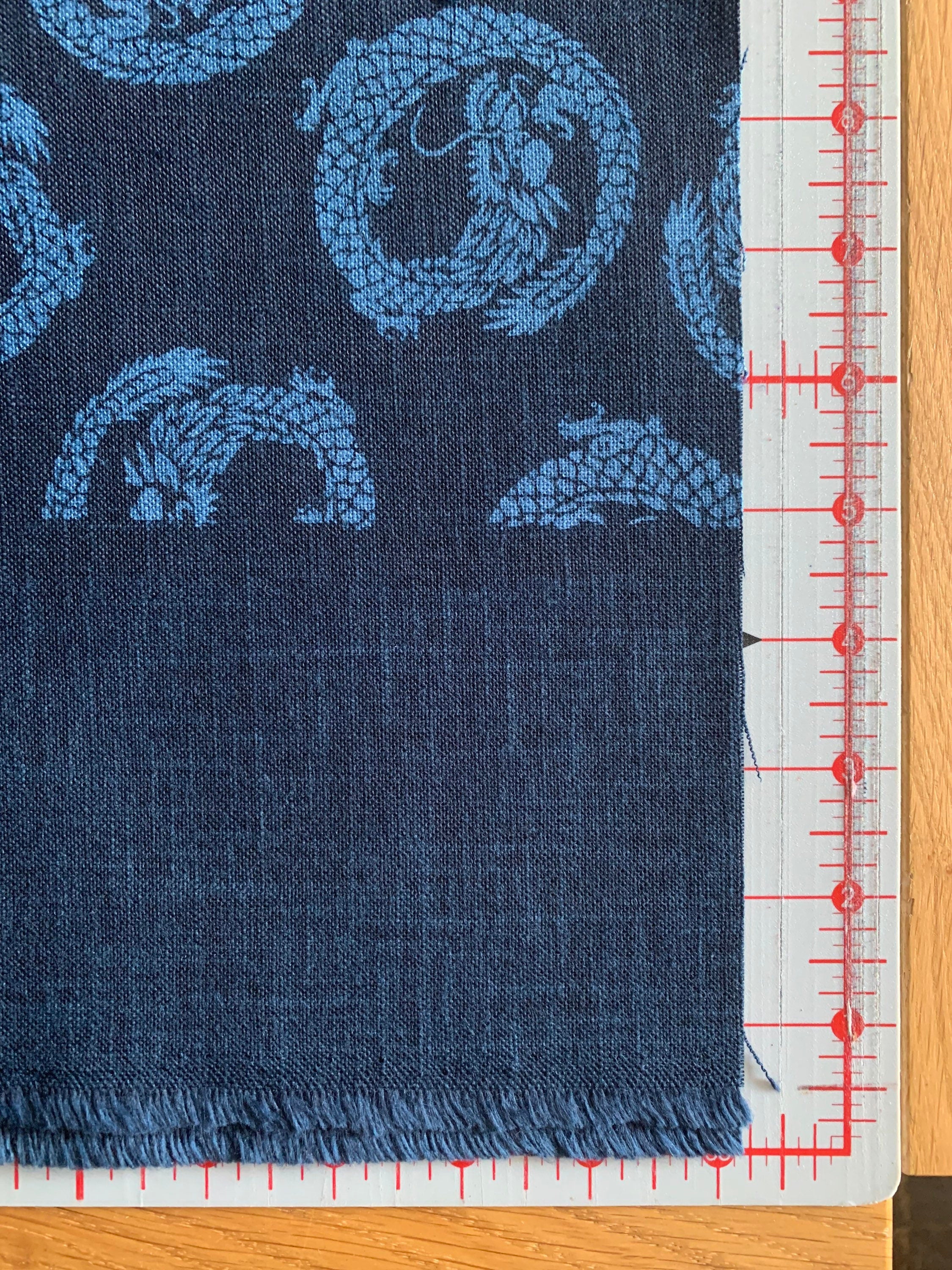 Little Dragons hand stenciled Japanese cotton fabric KP7090-88-B navy and blue - half yard