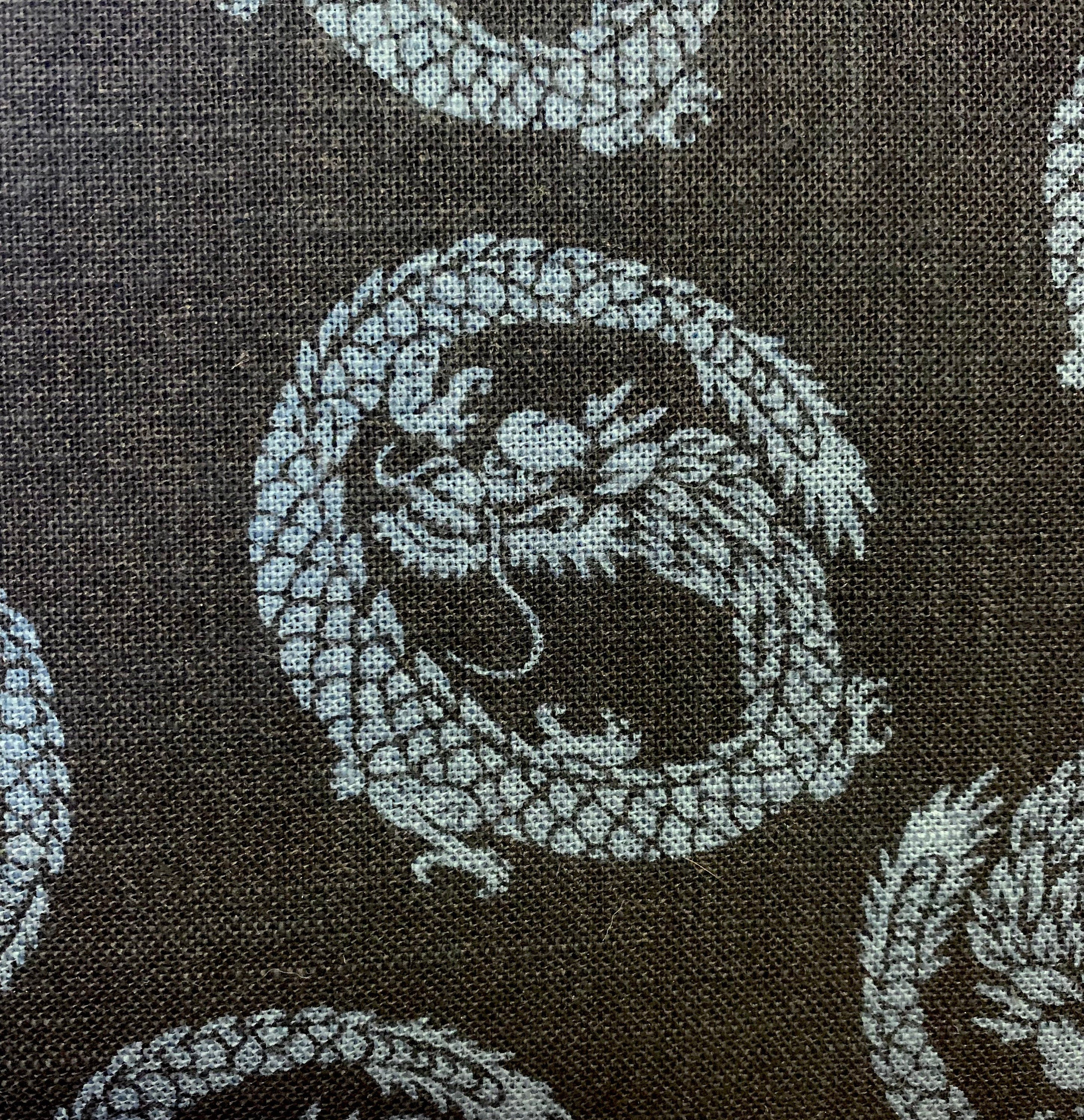 Little Dragons hand stenciled Japanese cotton fabric KP7090-88-B navy and blue - half yard