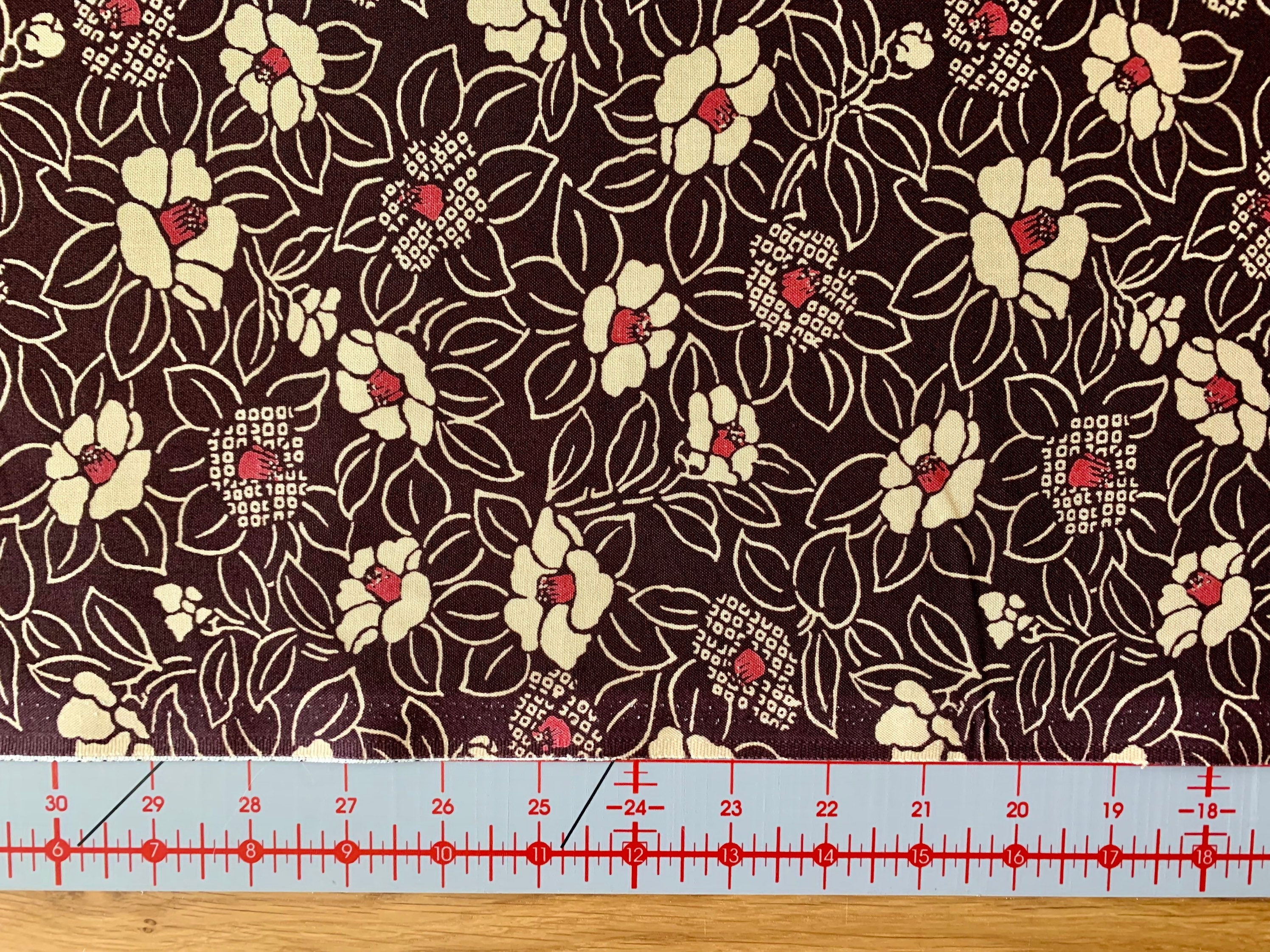 Blooming Camellias Japanese Cotton Fabric KW 3515-36D plum beige
