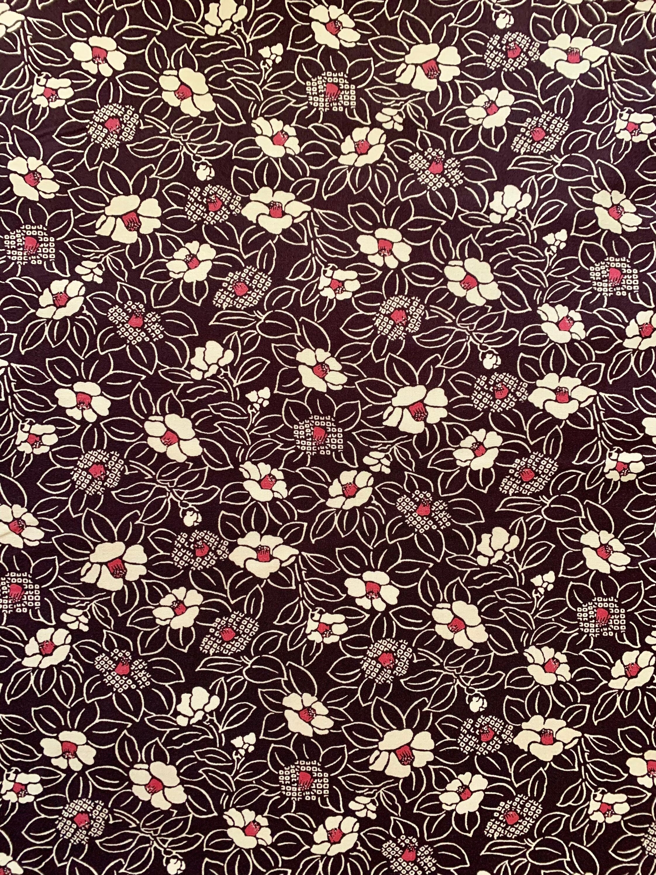 Blooming Camellias Japanese Cotton Fabric KW 3515-36D plum beige