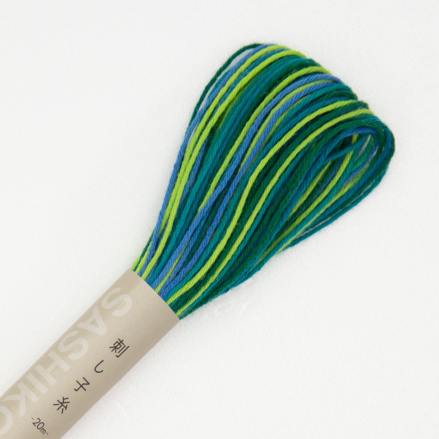 Olympus - Cotton Sashiko Thread 20m Skein - Color #77 Neon Variegated Blue Green