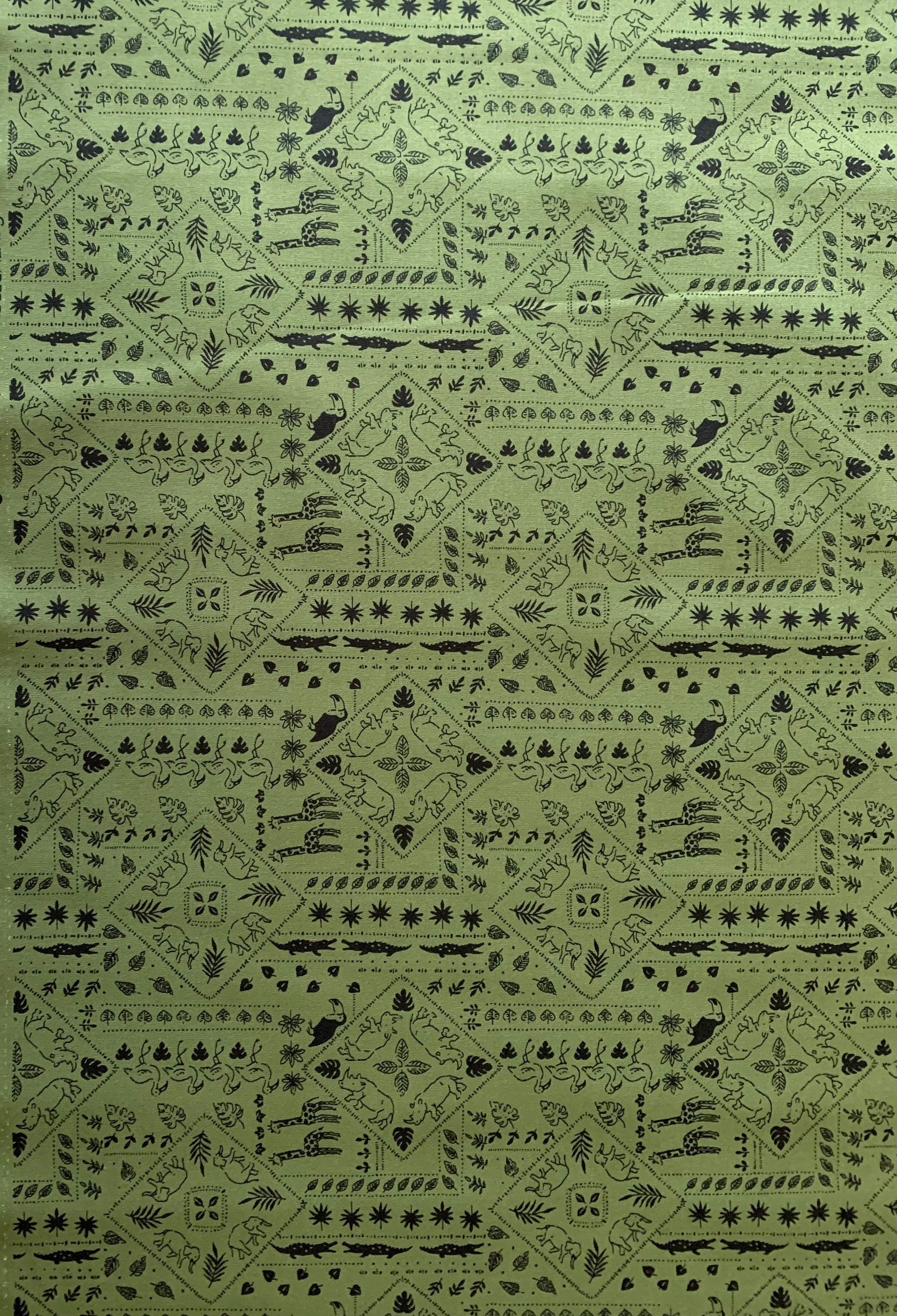African Safari Animals Sevenberry Japanese cotton fabric 850332-2-4 green black