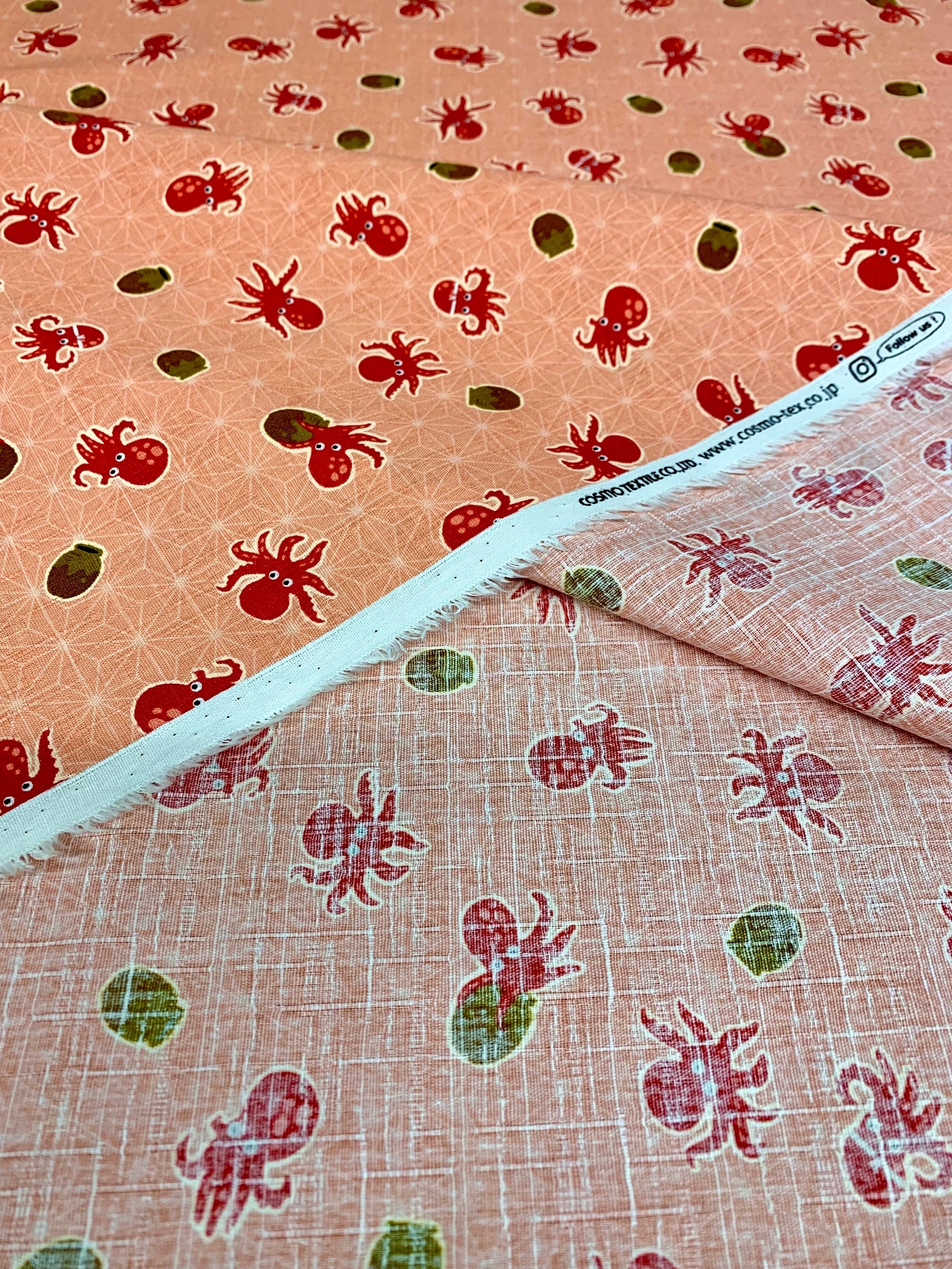 Cosmo Octopus Pots Japanese cotton dobby fabric AP31904-2B peach pink red