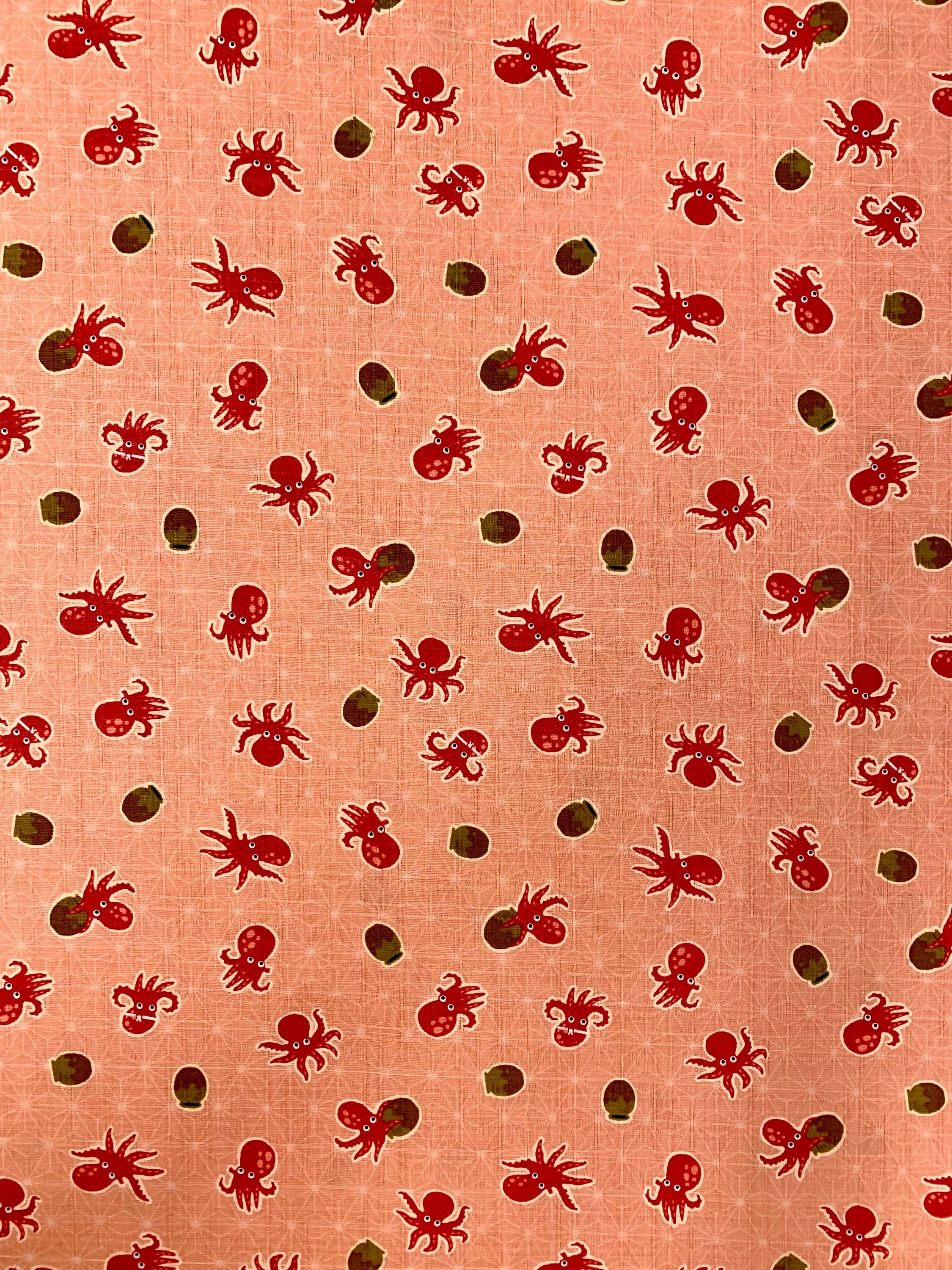 Cosmo Octopus Pots Japanese cotton dobby fabric AP31904-2B peach pink red