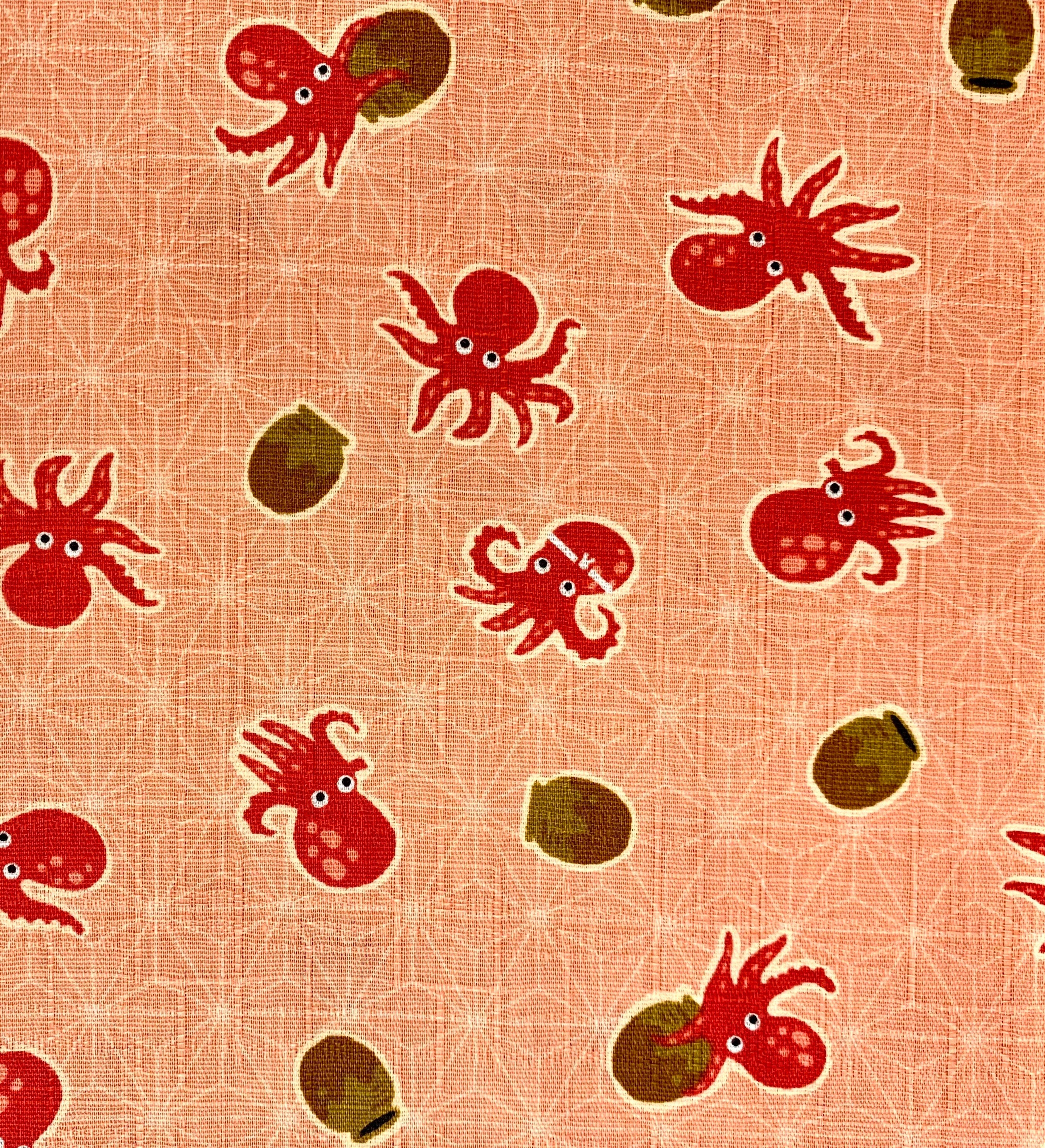 Cosmo Octopus Pots Japanese cotton dobby fabric AP31904-2B peach pink red