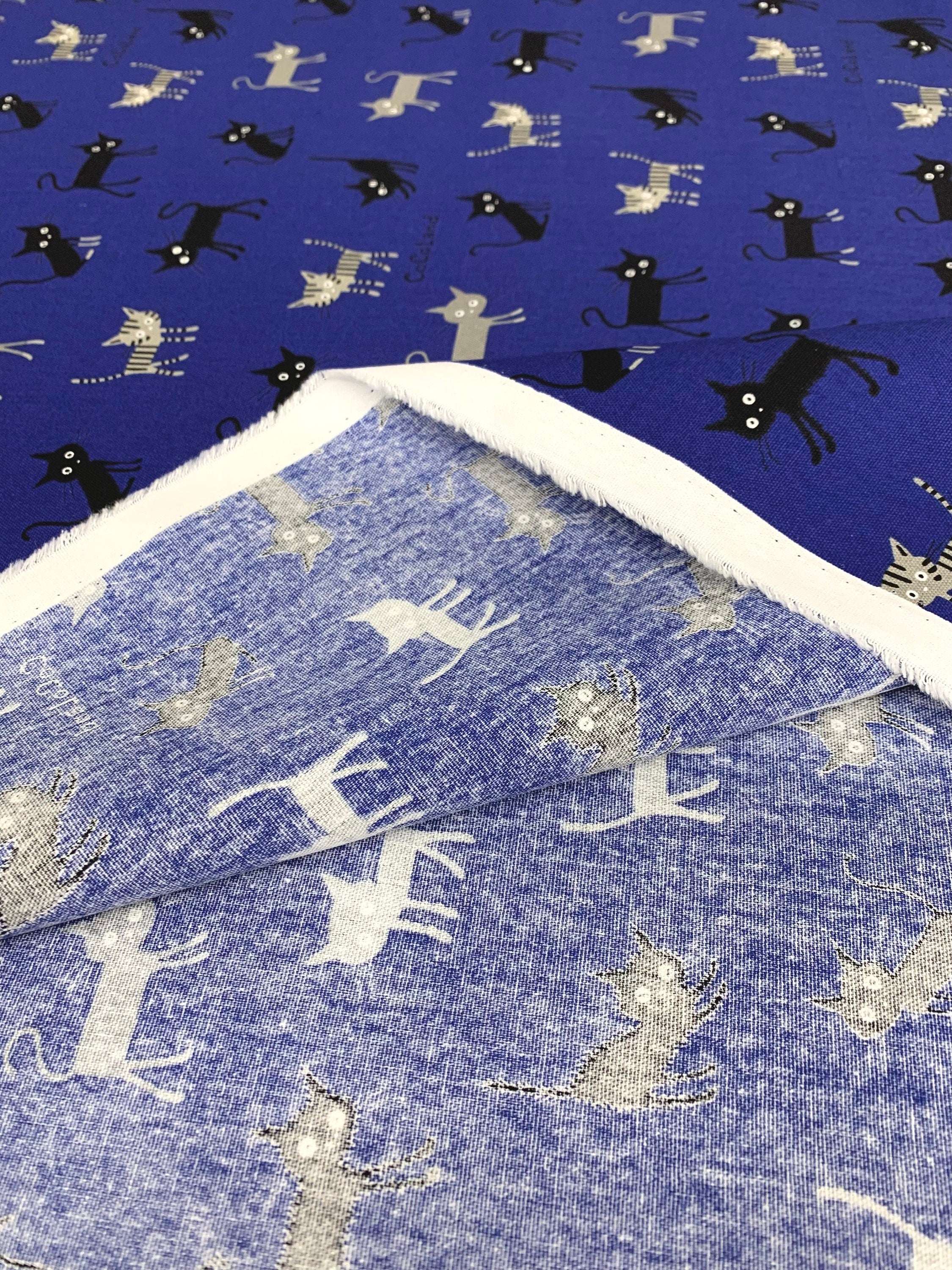 Cocoland Medium Cats Japanese Oxford cotton canvas fabric H-CO-10002-2-C blue