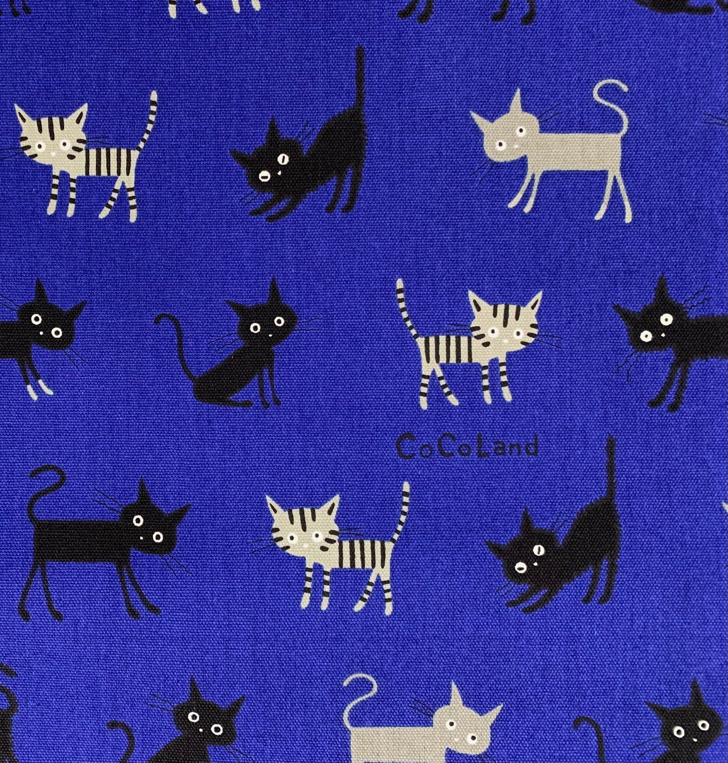 Cocoland Medium Cats Japanese Oxford cotton canvas fabric H-CO-10002-2-C blue