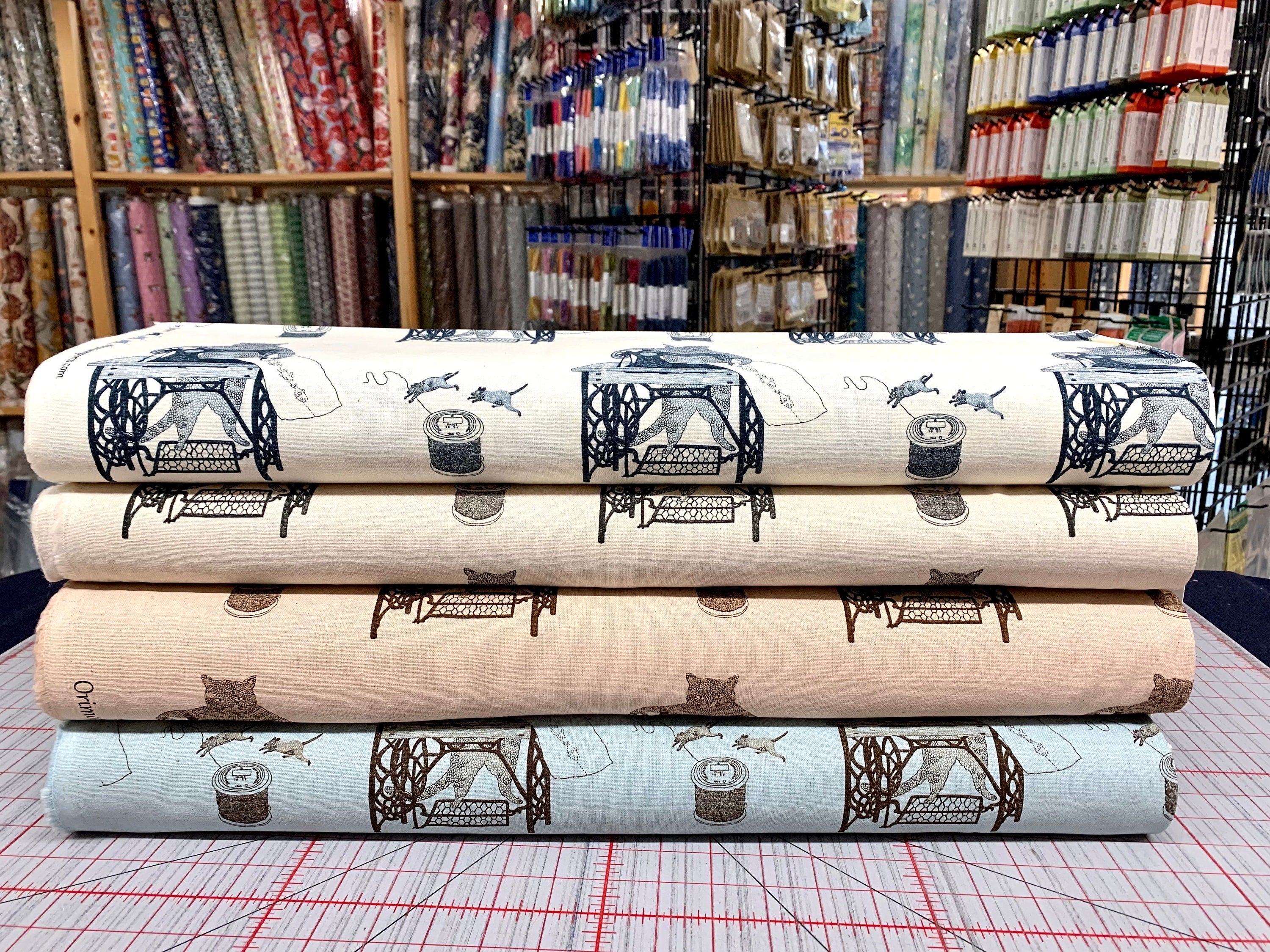 Koizumi - SWATCHES Purr-Fect Stitches Cats with Sewing Machines Cotton/Linen Canvas