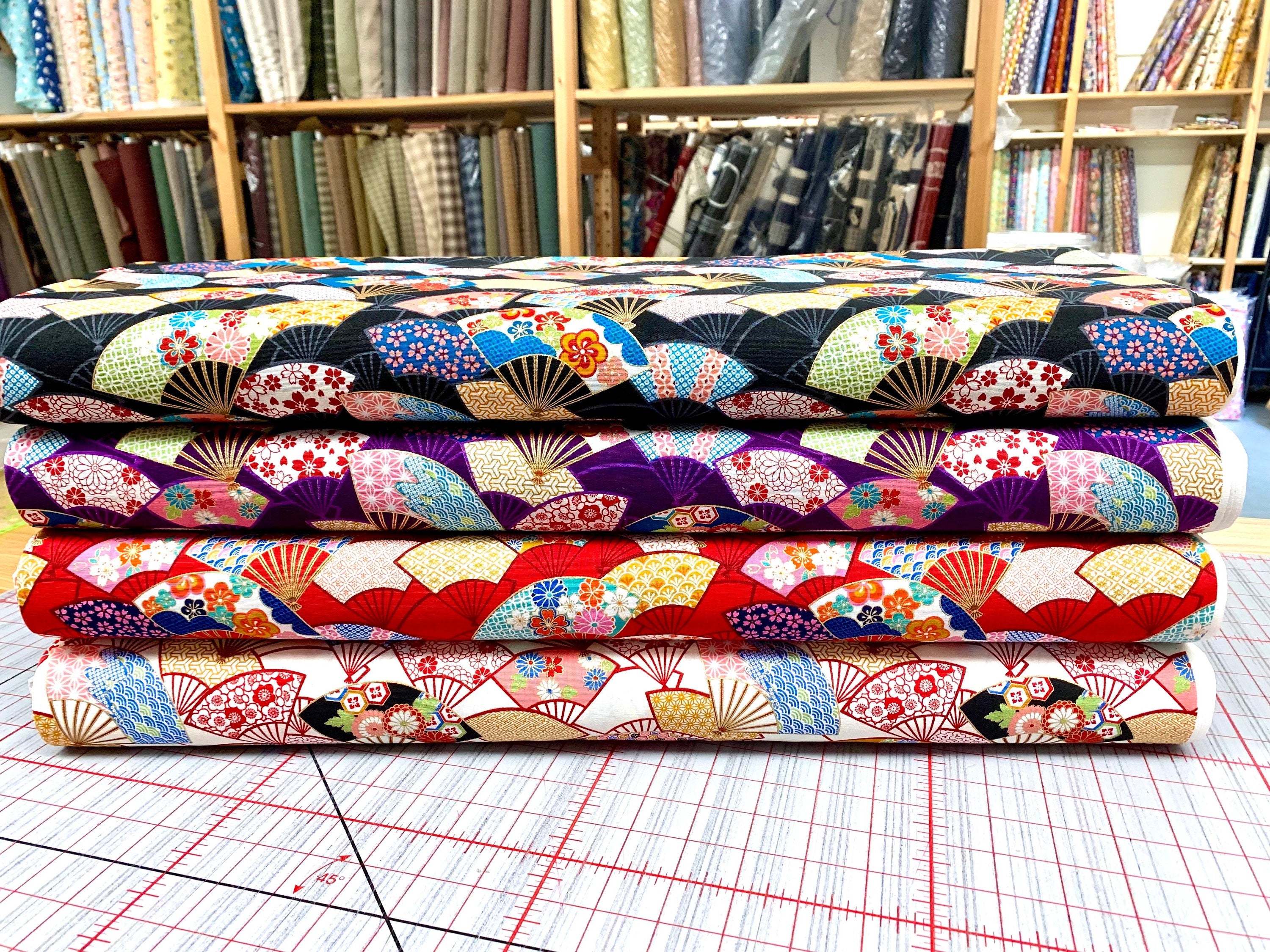Senyo Golden Flower Story Fans Japanese cotton fabric SK-7600-3C red pink gold