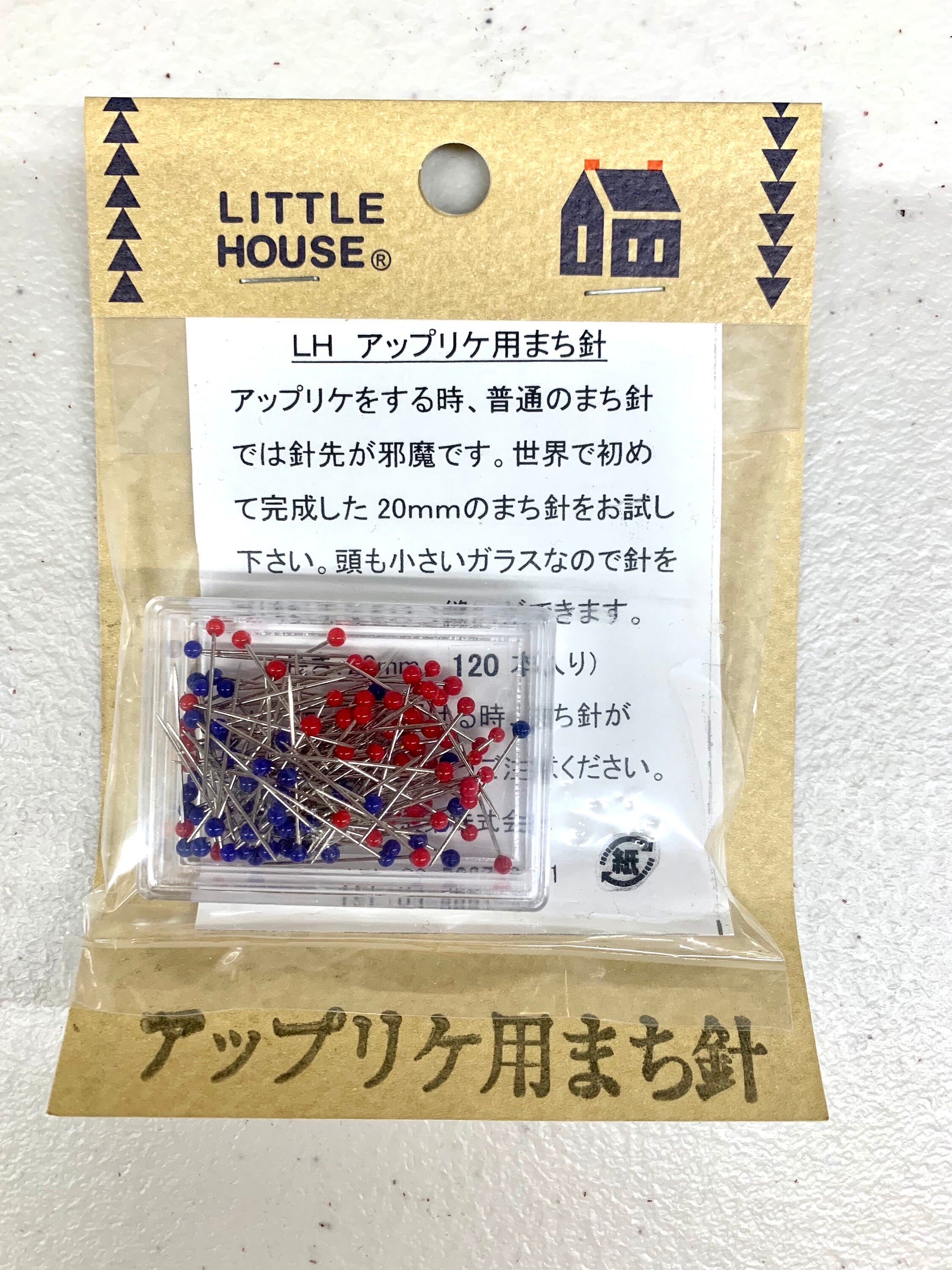 Little House - Appliqué Glass Head Pins - Red Blue